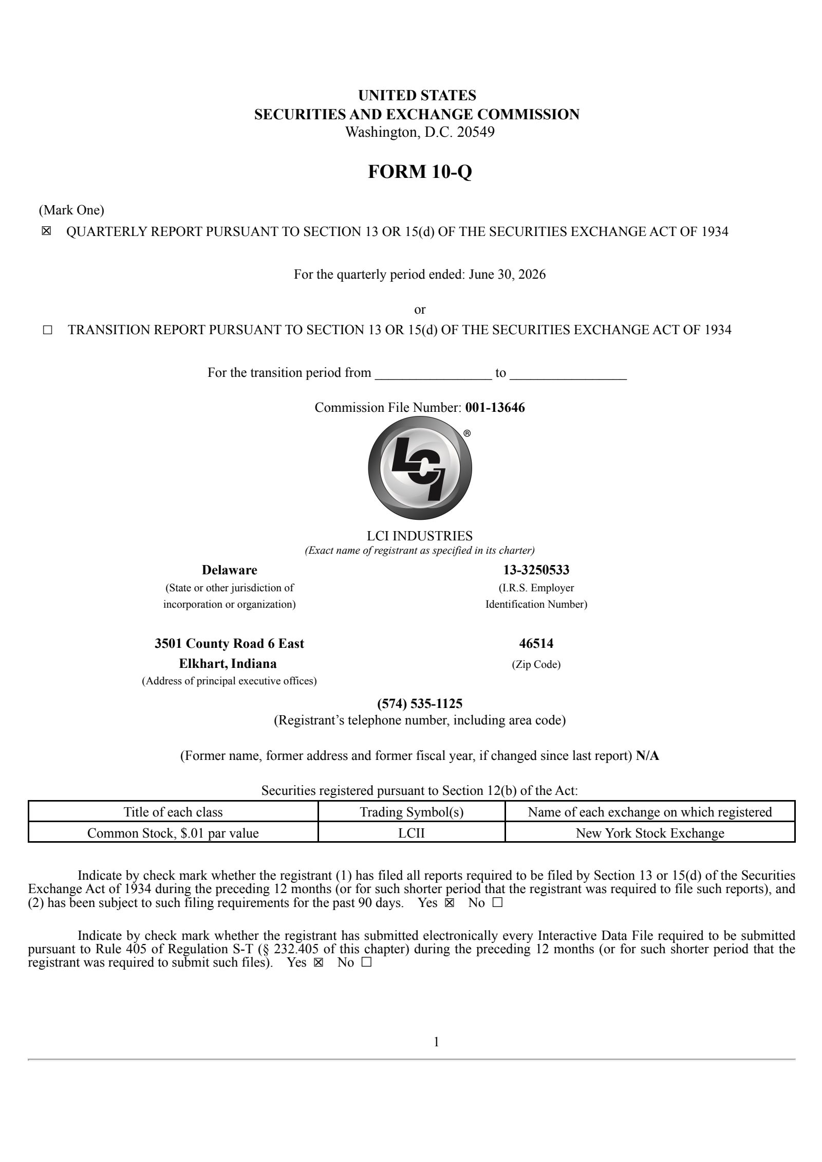LCI Industries' Q2 2026 Quarterly report