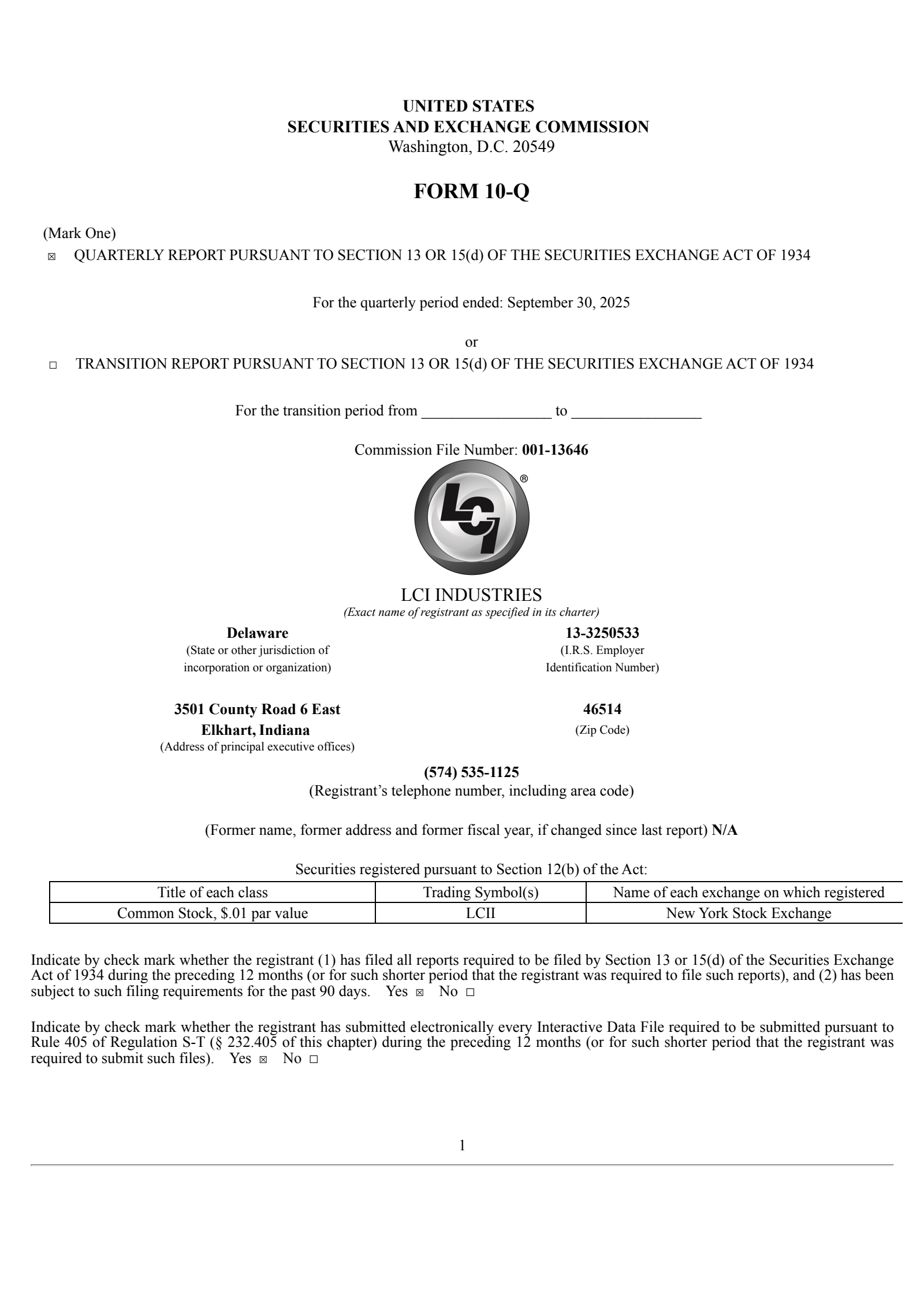 LCI Industries' Q3 2025 Quarterly Report