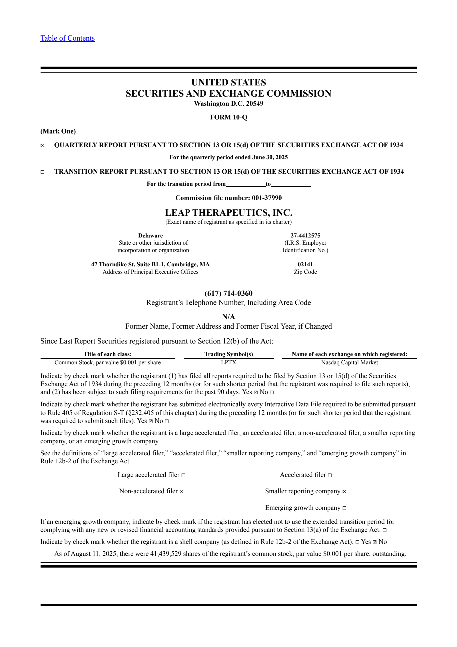 Leap Therapeutics' Q2 2025 Quarterly report