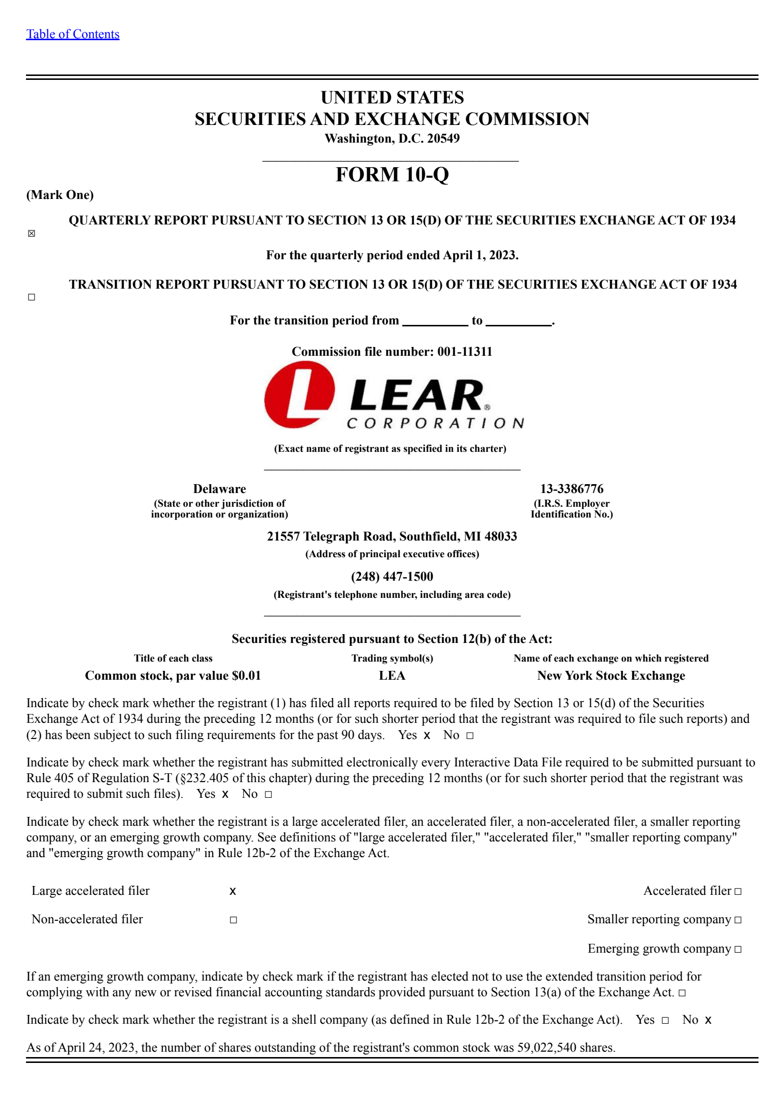 Lear's Q1 2023 Quarterly report