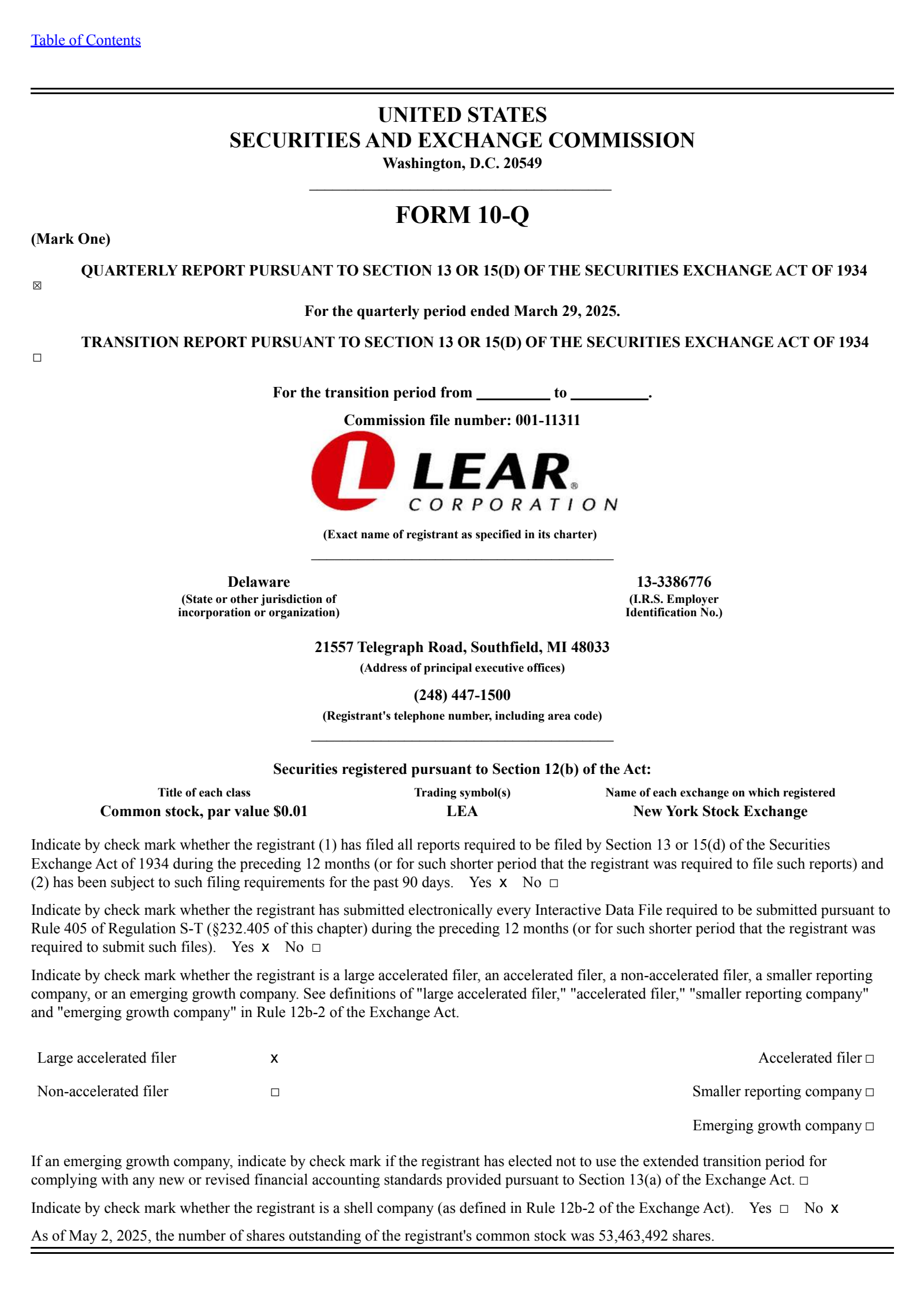 Lear's Q1 2025 Quarterly report