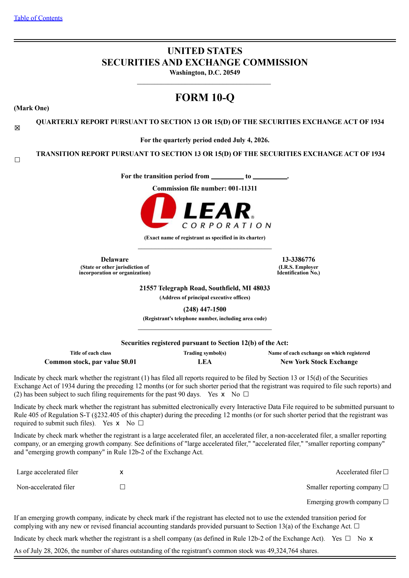 Lear's Q2 2026 Quarterly report