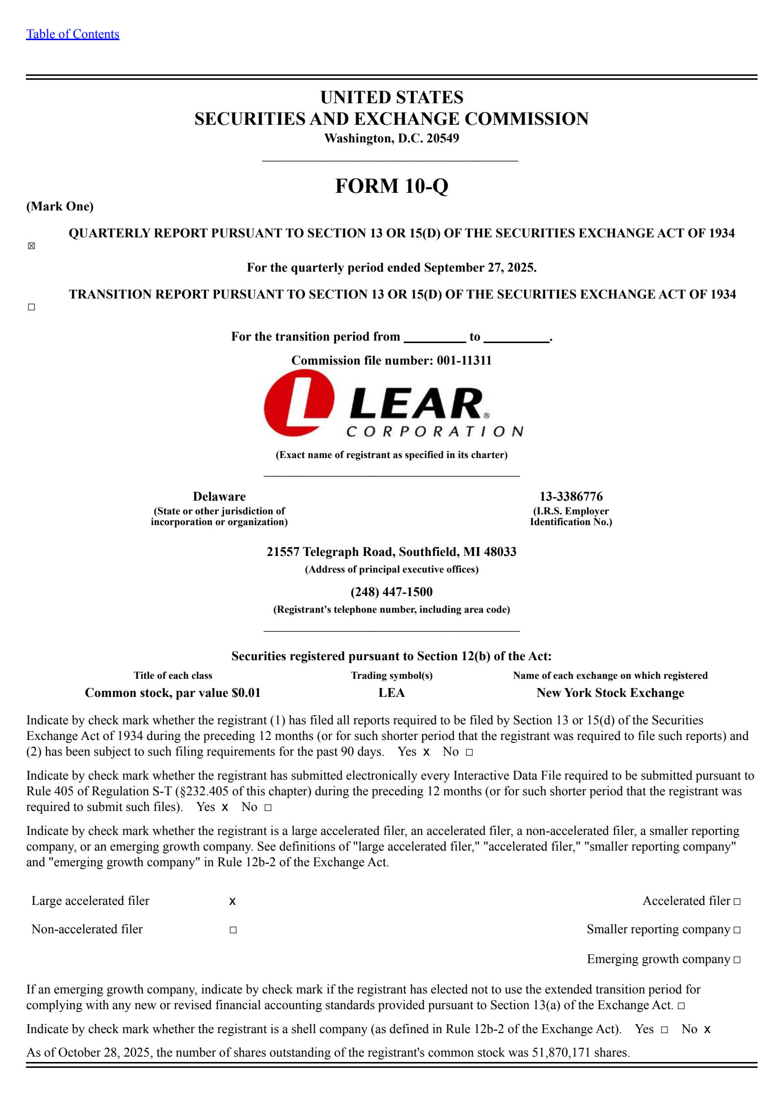 Lear's Q3 2025 Quarterly Report