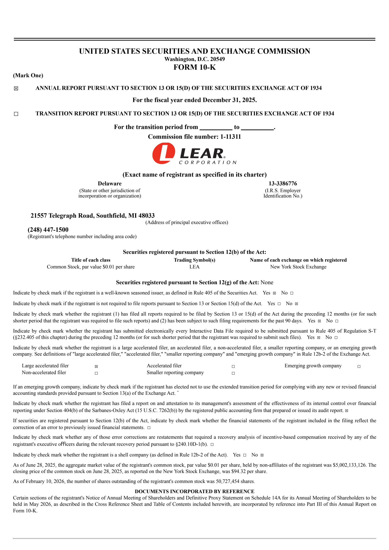 Lear's Q4 2025 Annual report