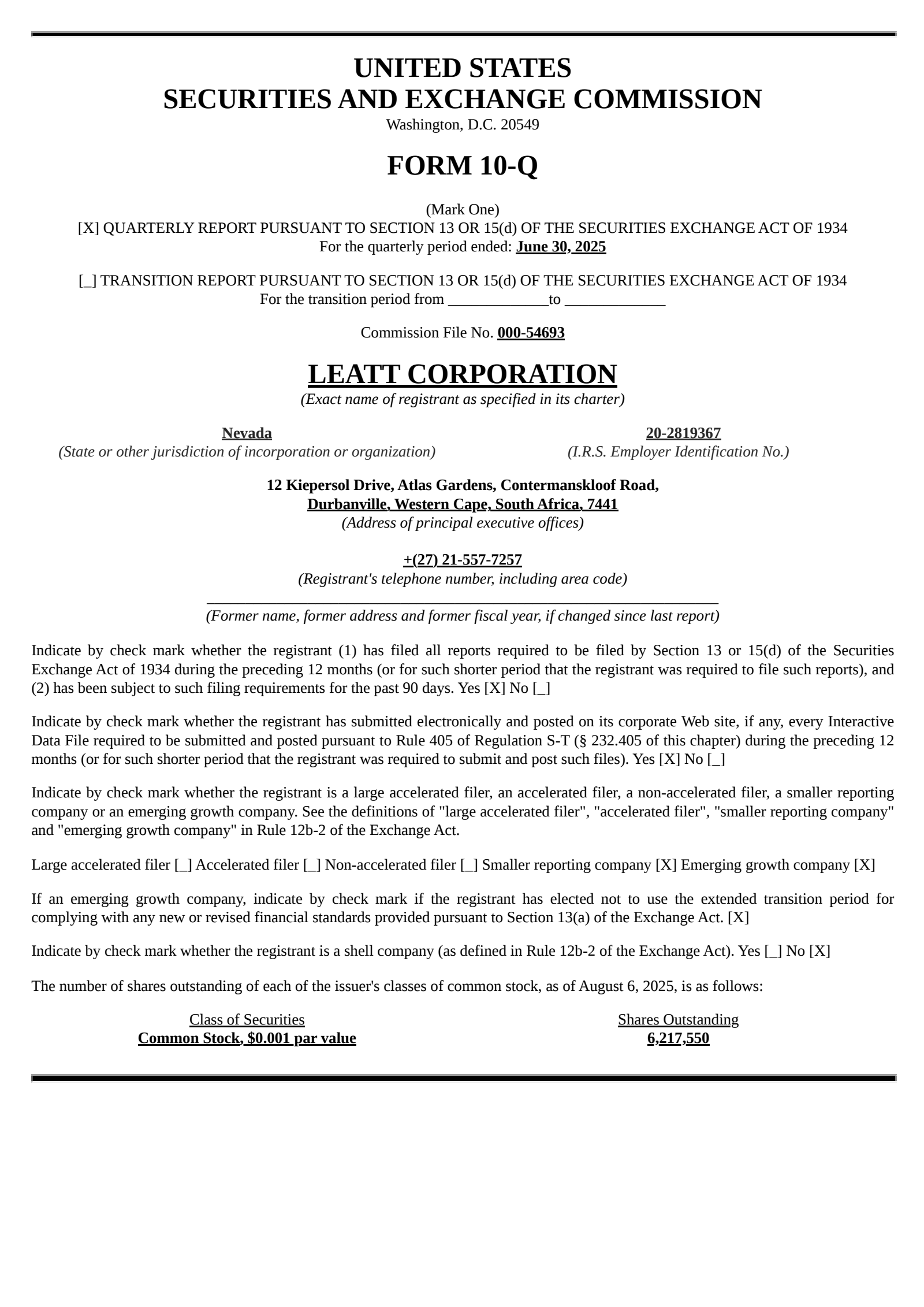 Leatt's Q2 2025 Quarterly report