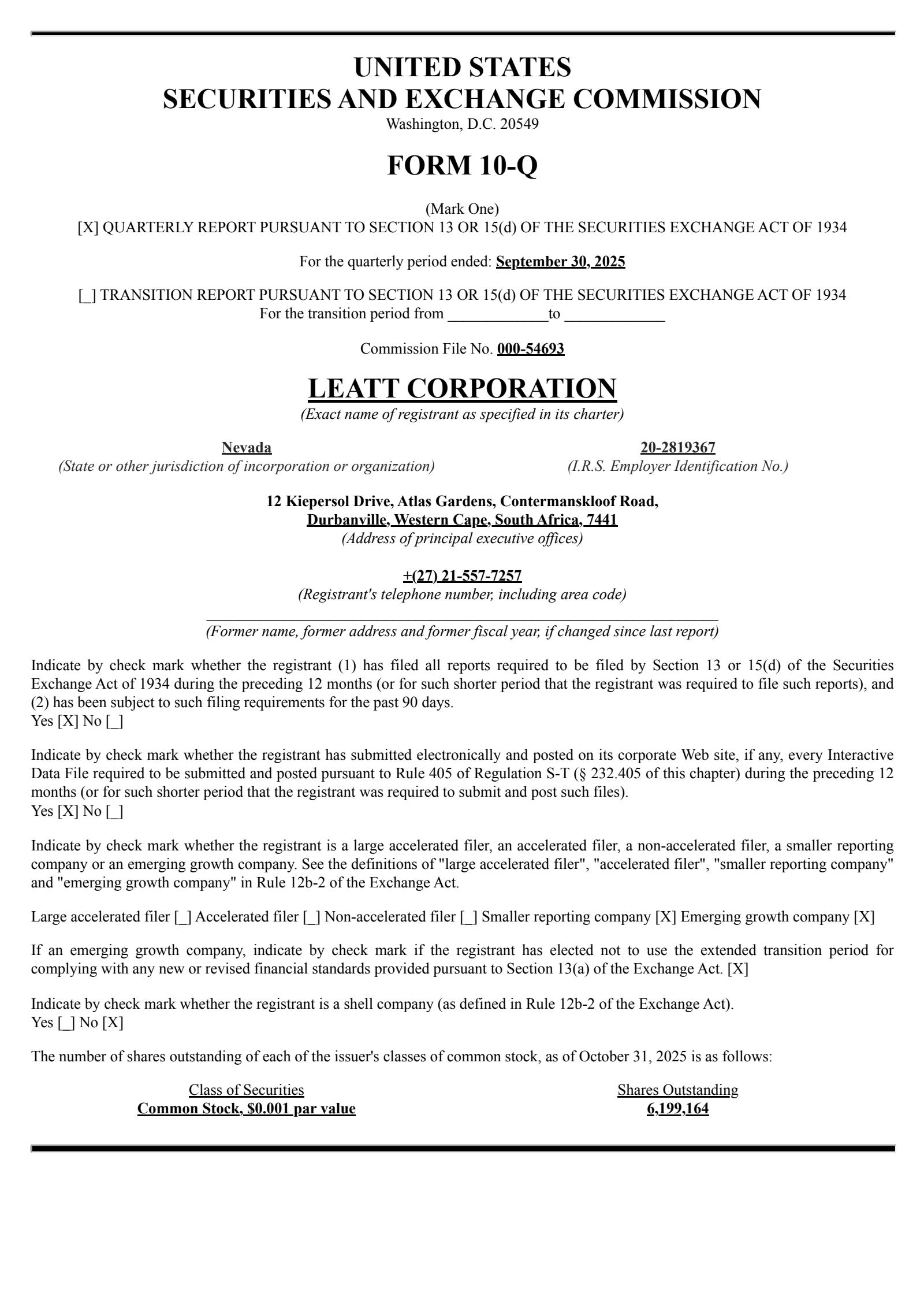 Leatt's Q3 2025 Quarterly Report