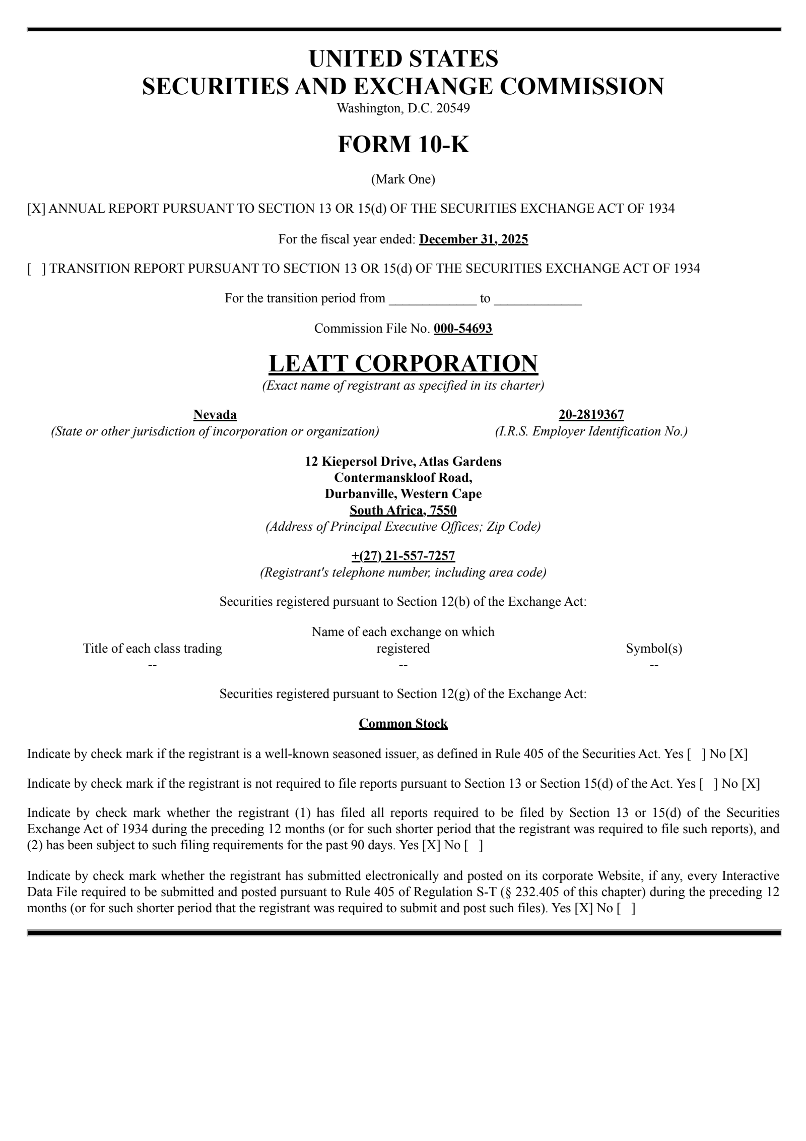 Leatt's Q4 2025 Annual report
