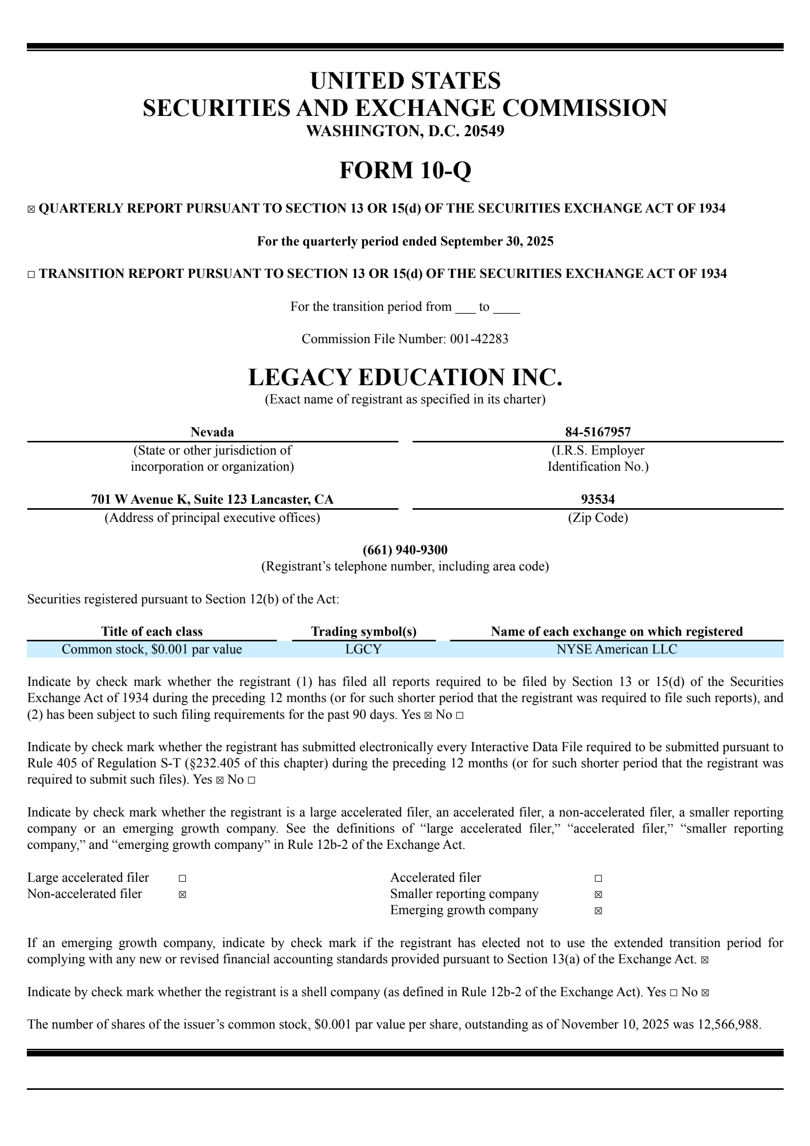 Legacy Education's Q1 2026 Quarterly Report