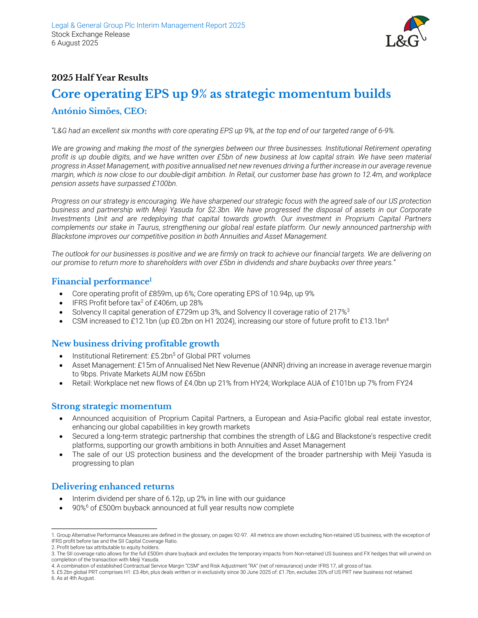 Legal & General Group's H1 2025 Interim report