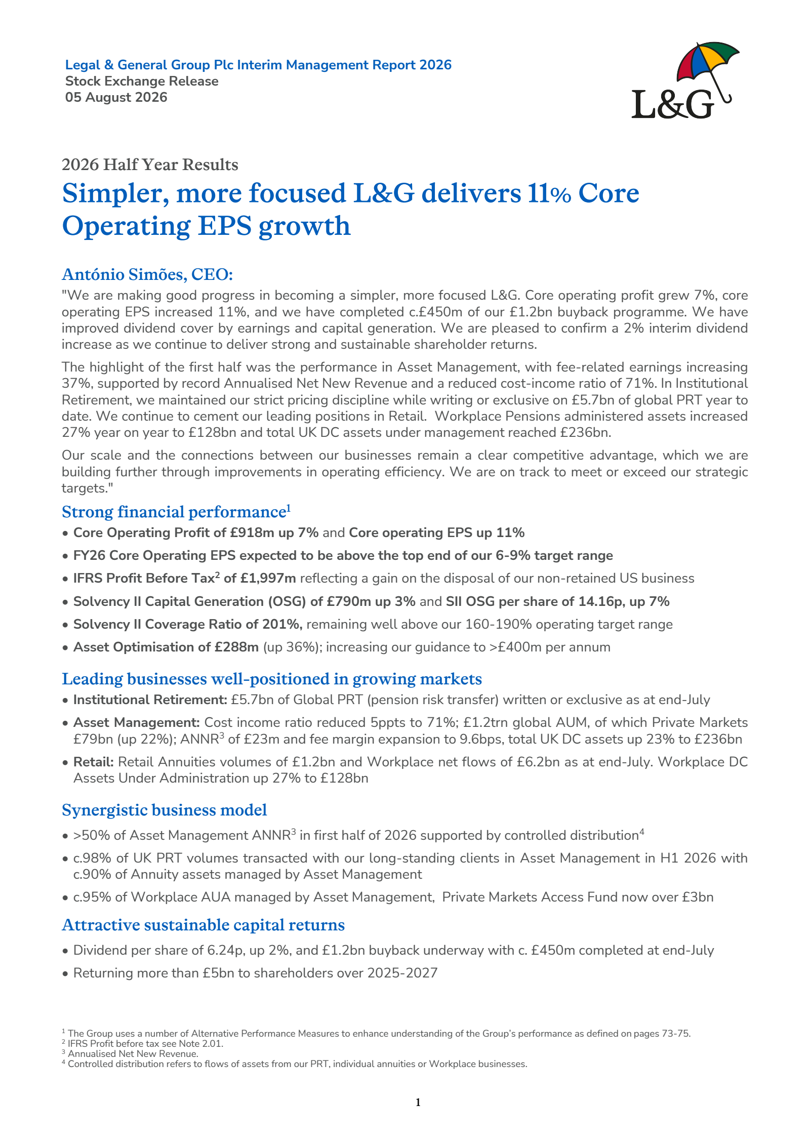 Legal & General Group's H1 2026 Interim report