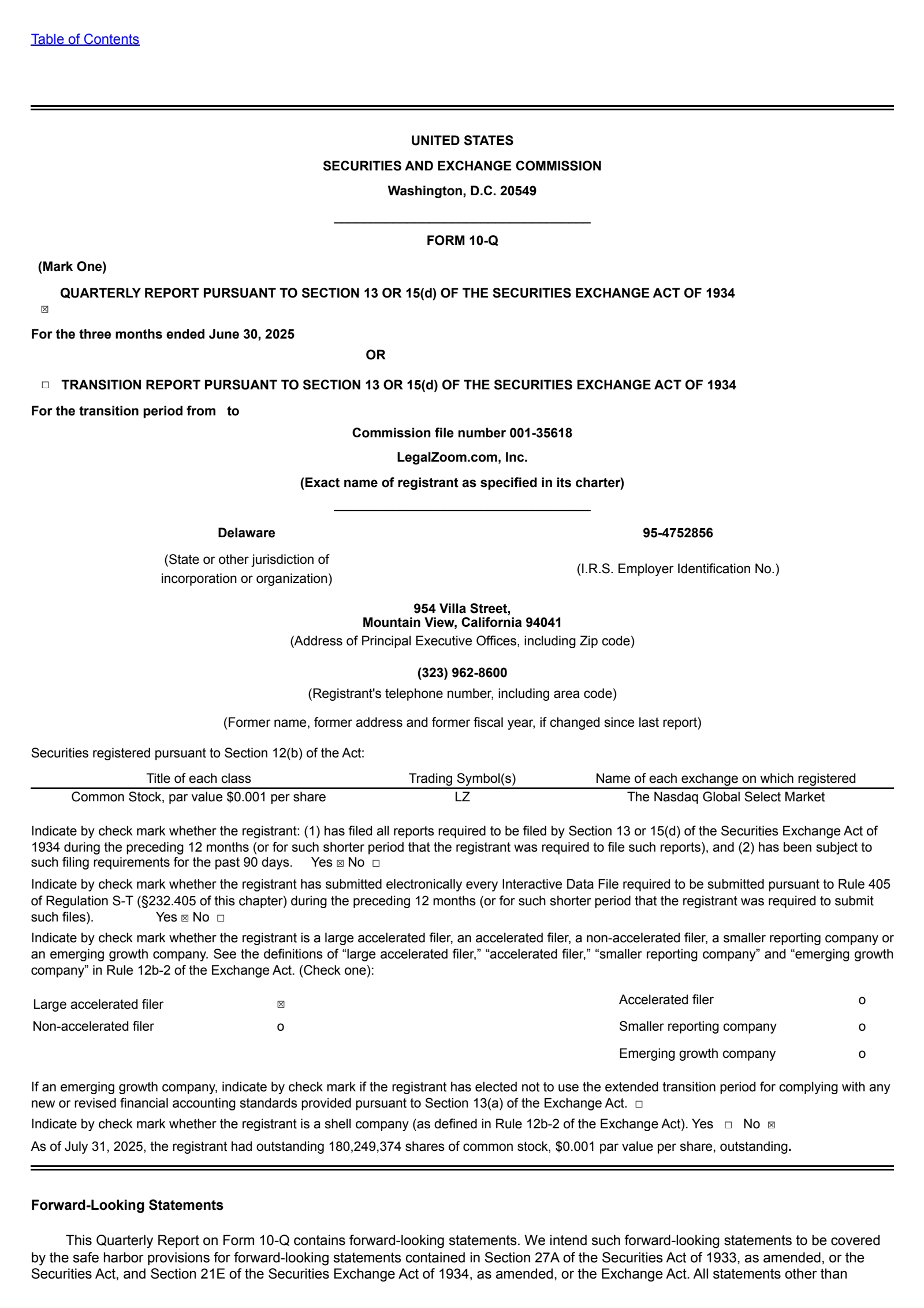LegalZoom.com's Q2 2025 Quarterly report