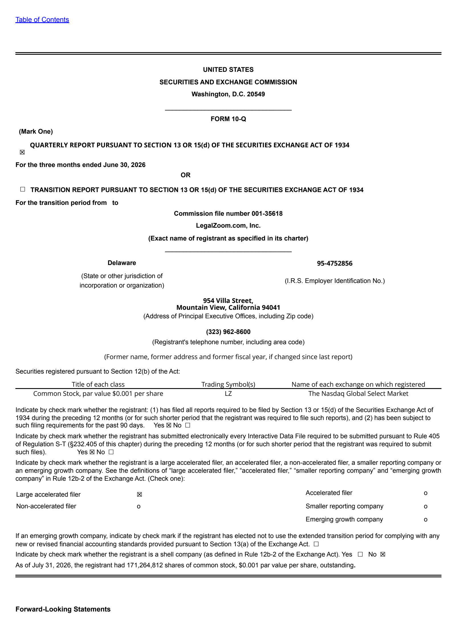 LegalZoom.com's Q2 2026 Quarterly report