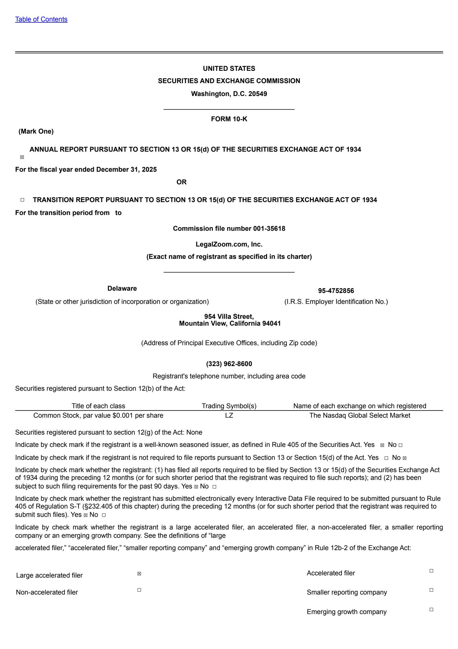 LegalZoom.com's Q4 2025 Annual report