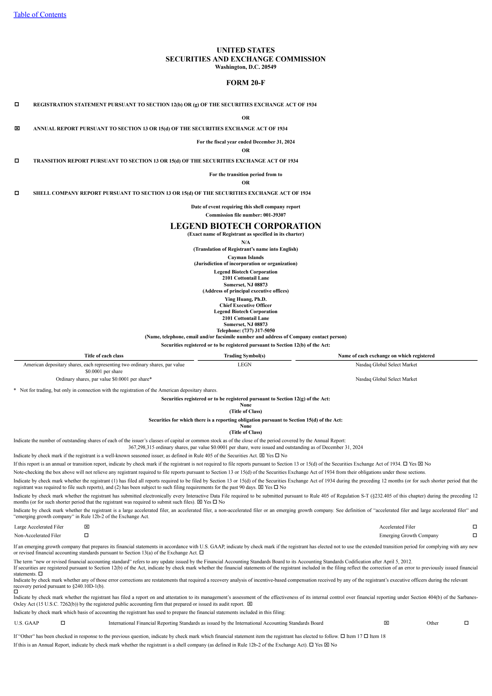 Legend Biotech's Q4 2024 Annual Report