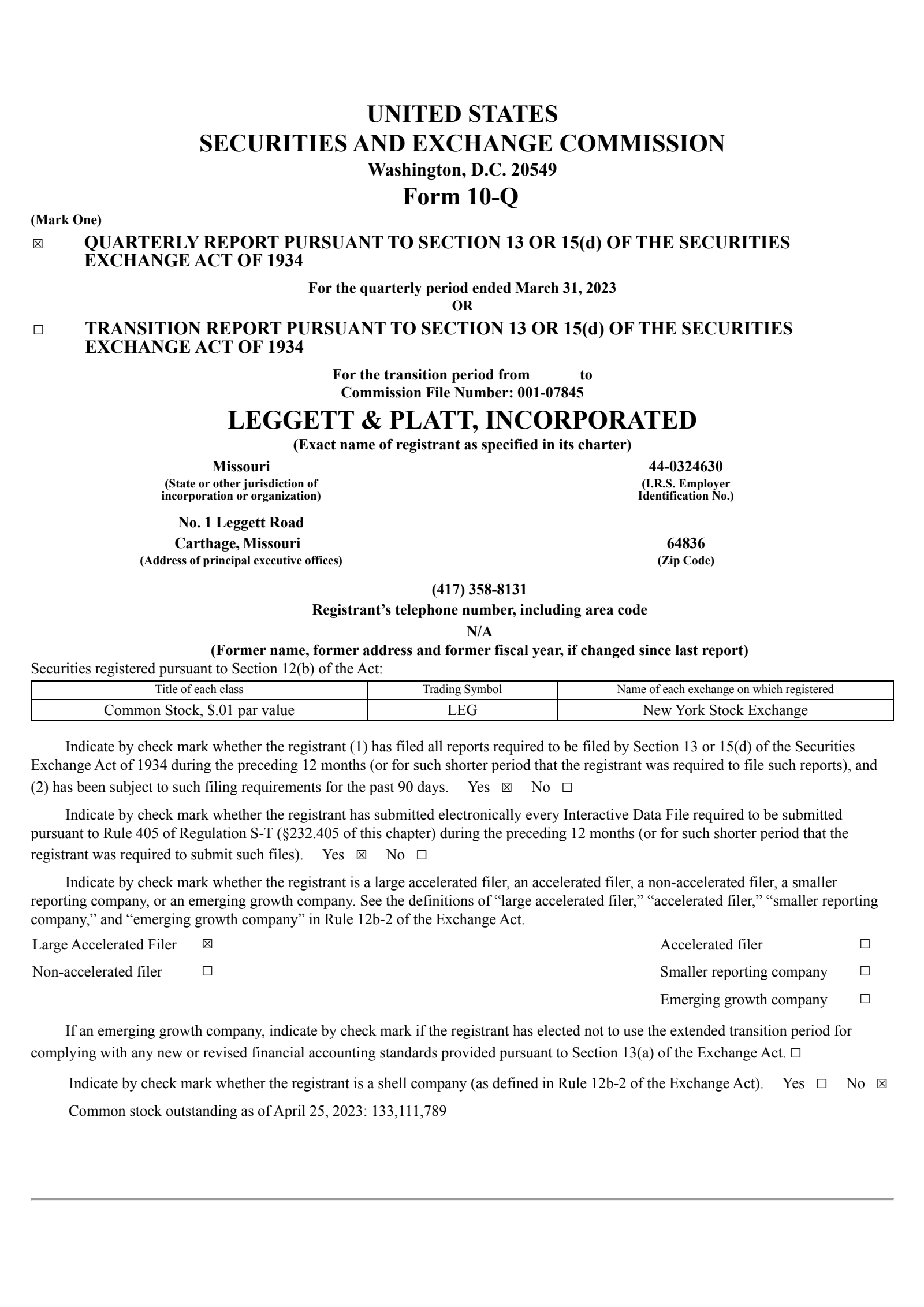 Leggett & Platt's Q1 2023 Quarterly report
