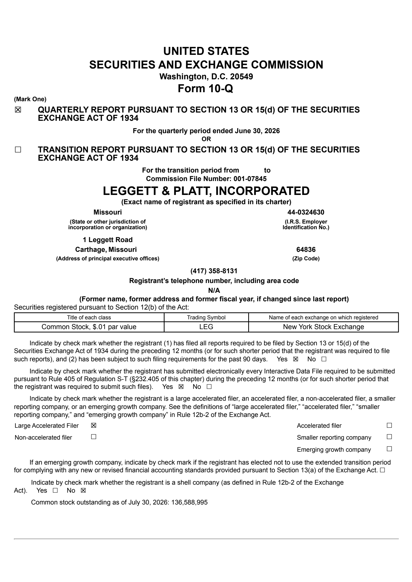 Leggett & Platt's Q2 2026 Quarterly report