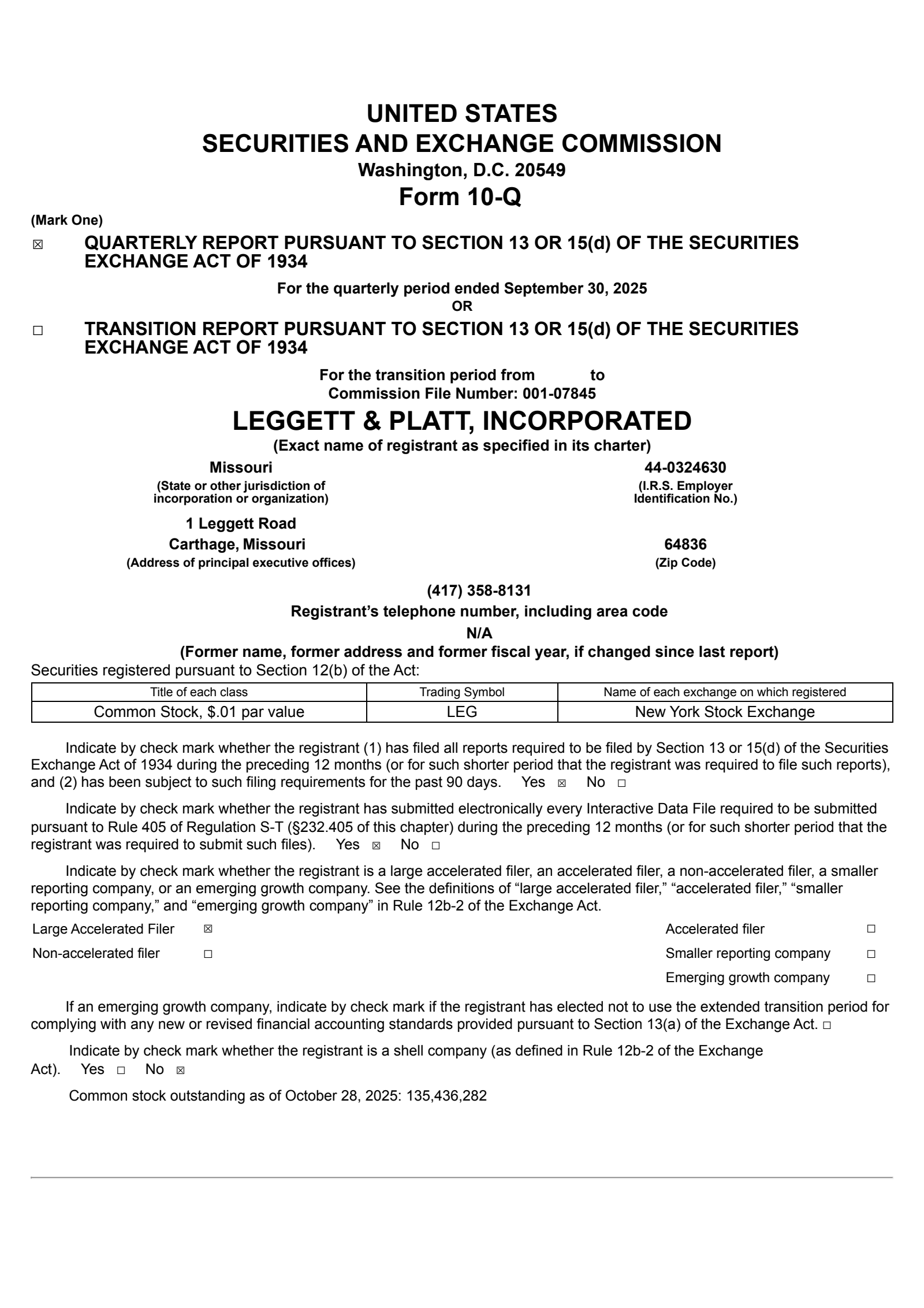 Leggett & Platt's Q3 2025 Quarterly Report