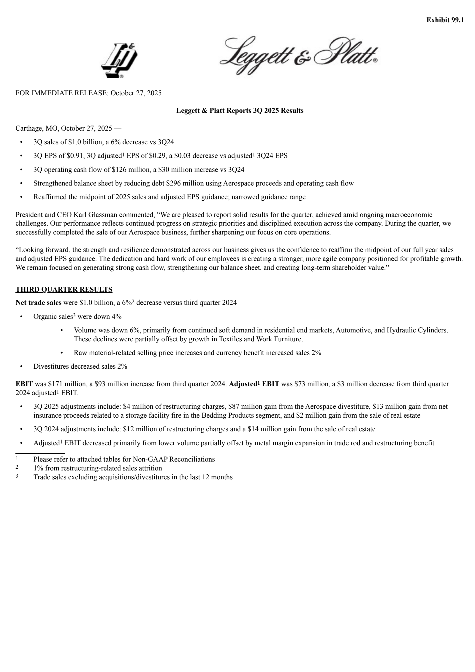 Leggett & Platt's Q3 2025 Earnings Release