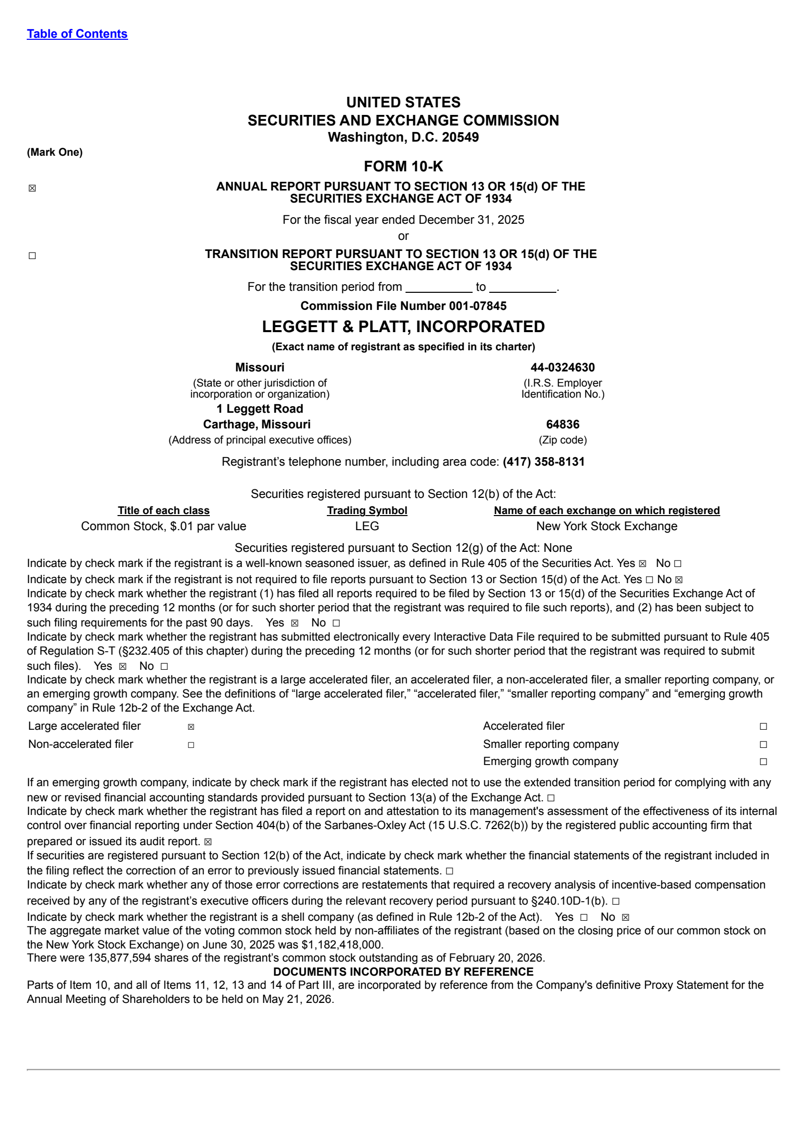 Leggett & Platt's Q4 2025 Annual report