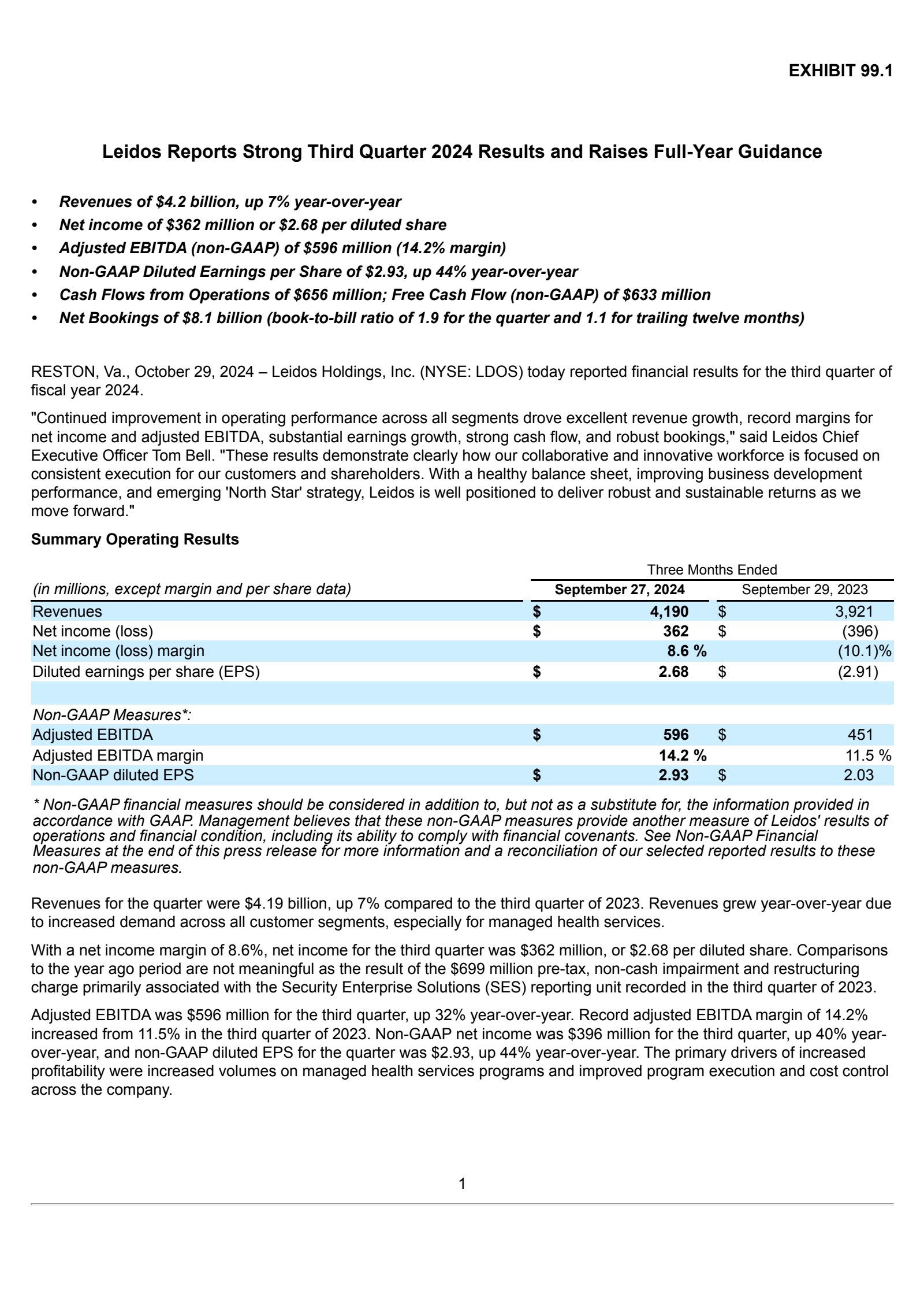 Leidos' Q3 2024 Press Release