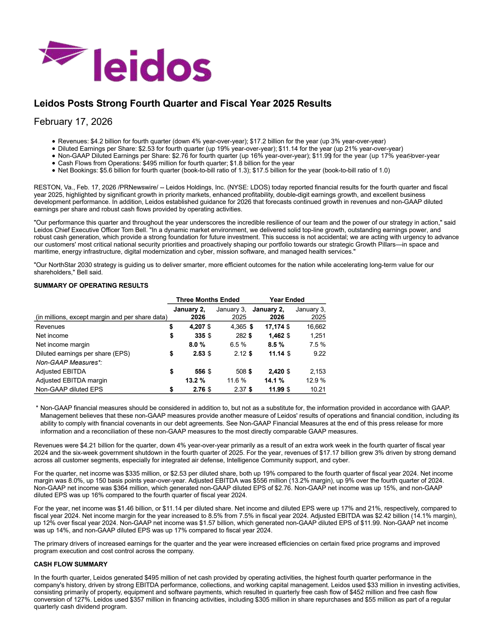 Leidos' Q4 2025 Press Release
