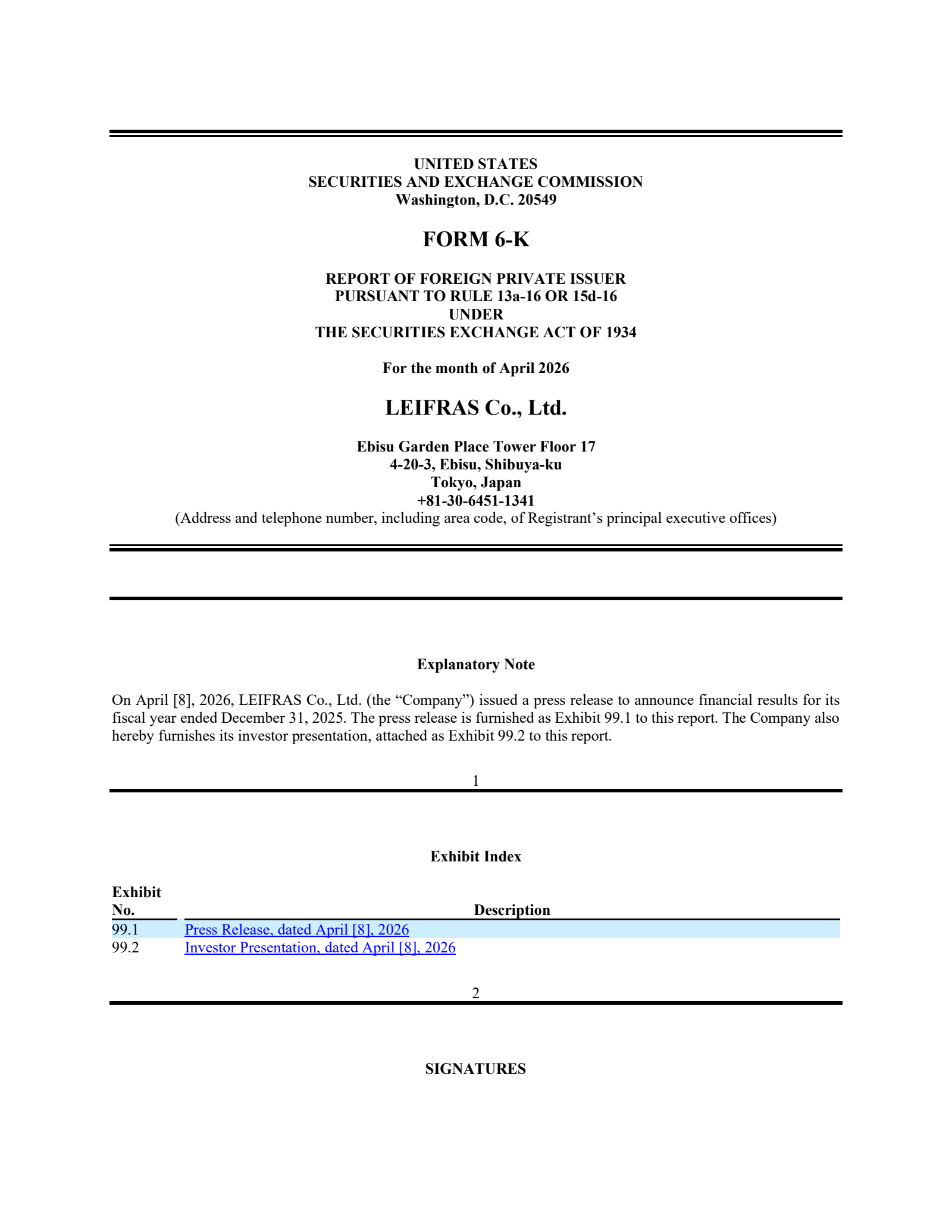 Leifras' Q4 2025 Press Release
