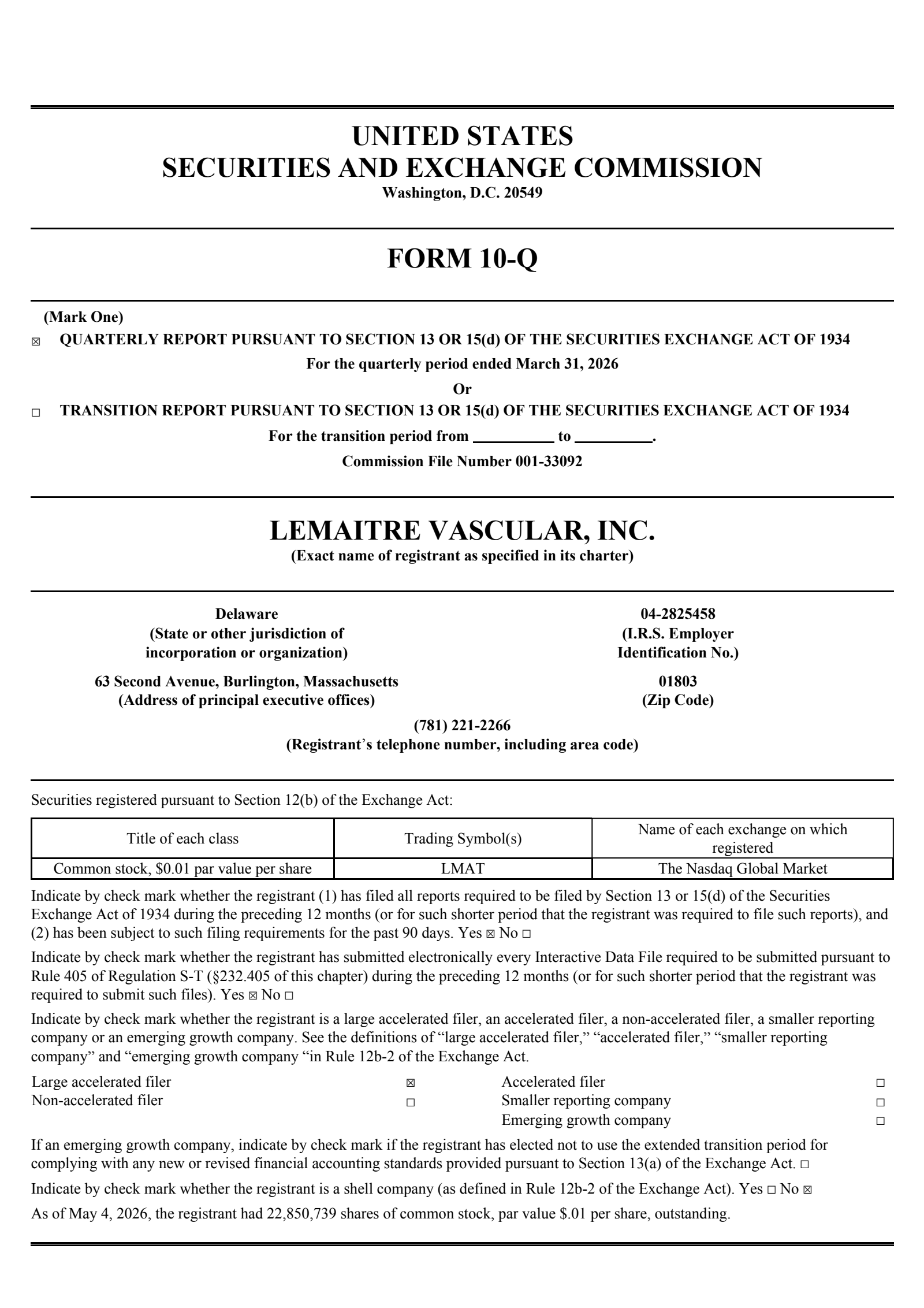 LeMaitre Vascular's Q1 2026 Quarterly report