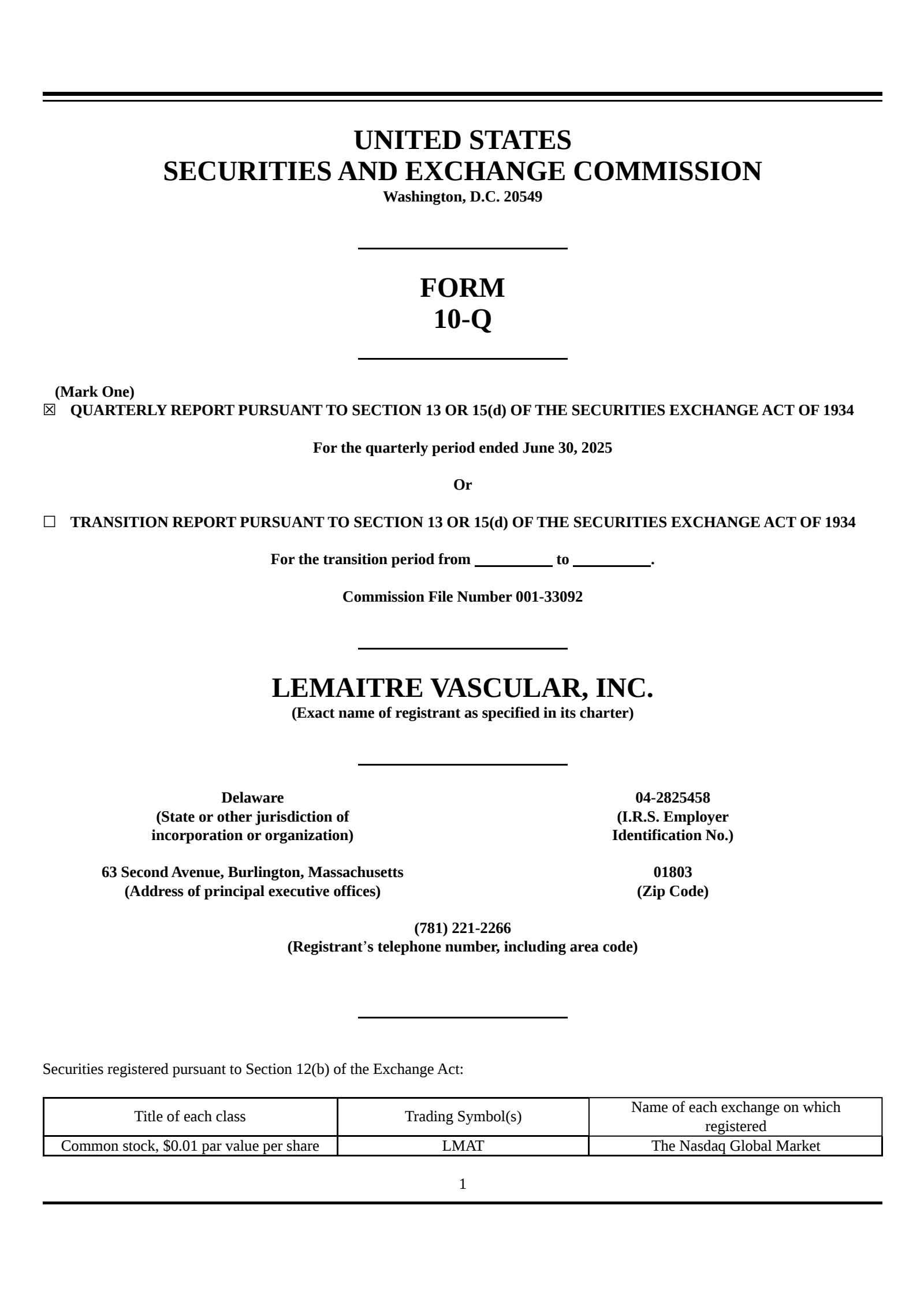 LeMaitre Vascular's Q2 2025 Quarterly report