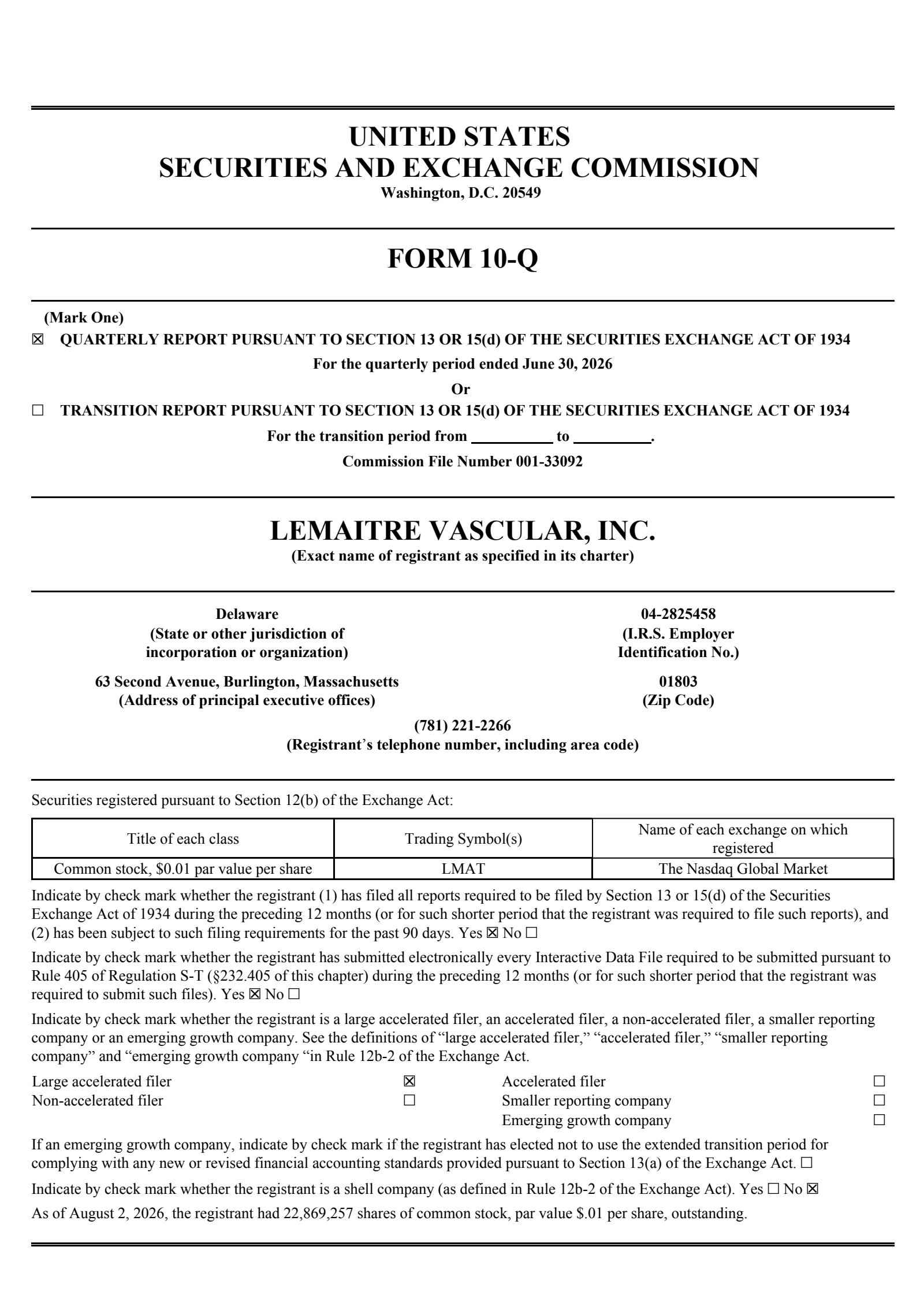 LeMaitre Vascular's Q2 2026 Quarterly report
