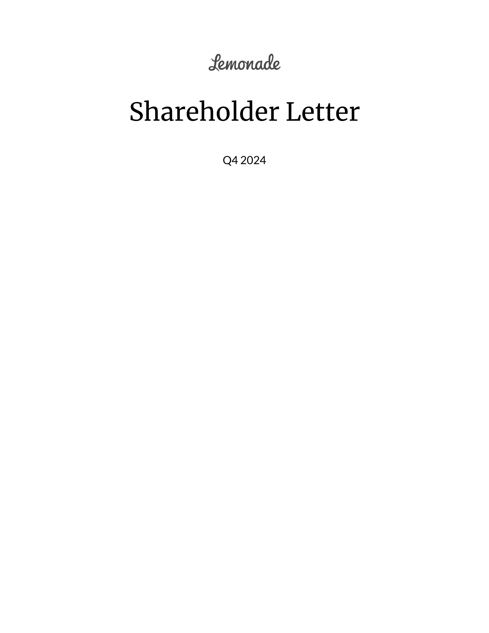 Lemonade's Q4 2024 Press Release