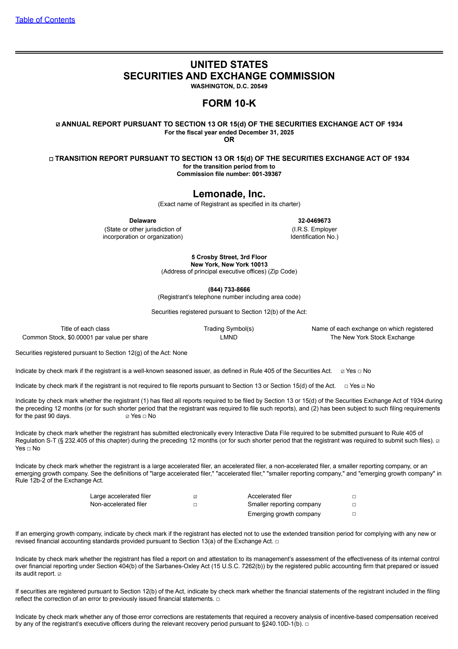Lemonade's Q4 2025 Annual report