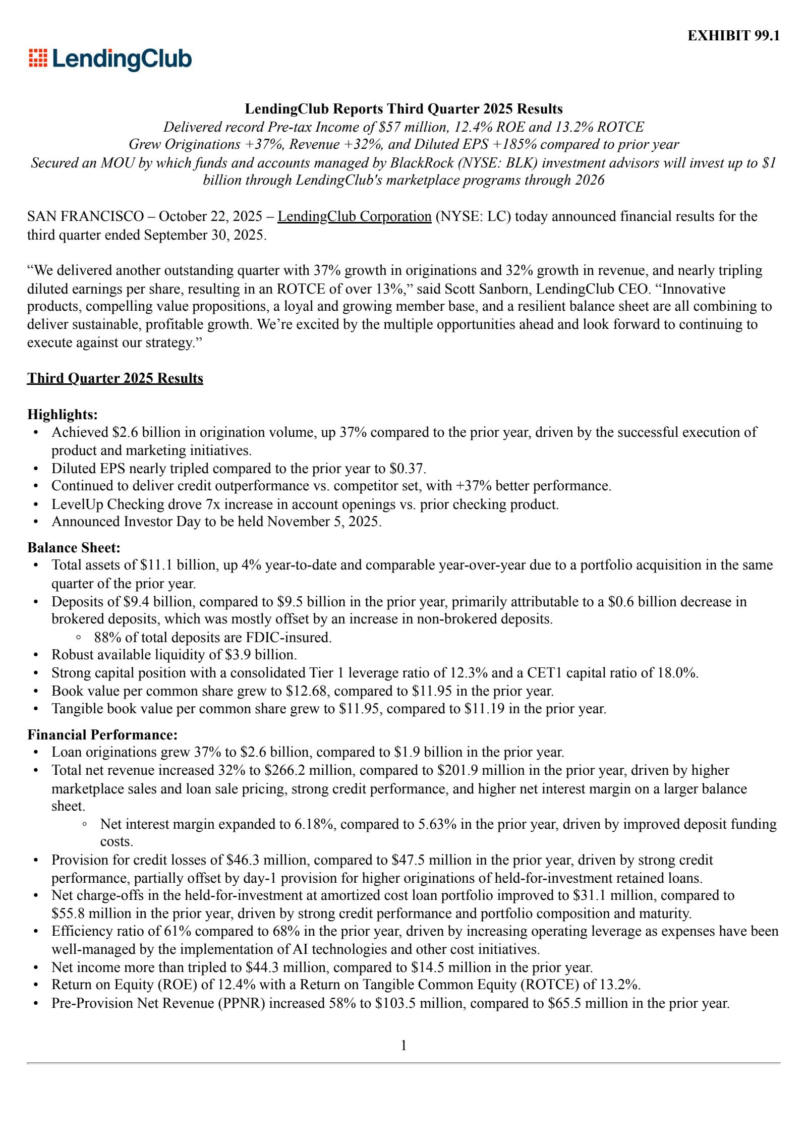 LendingClub's Q3 2025 Earnings Release
