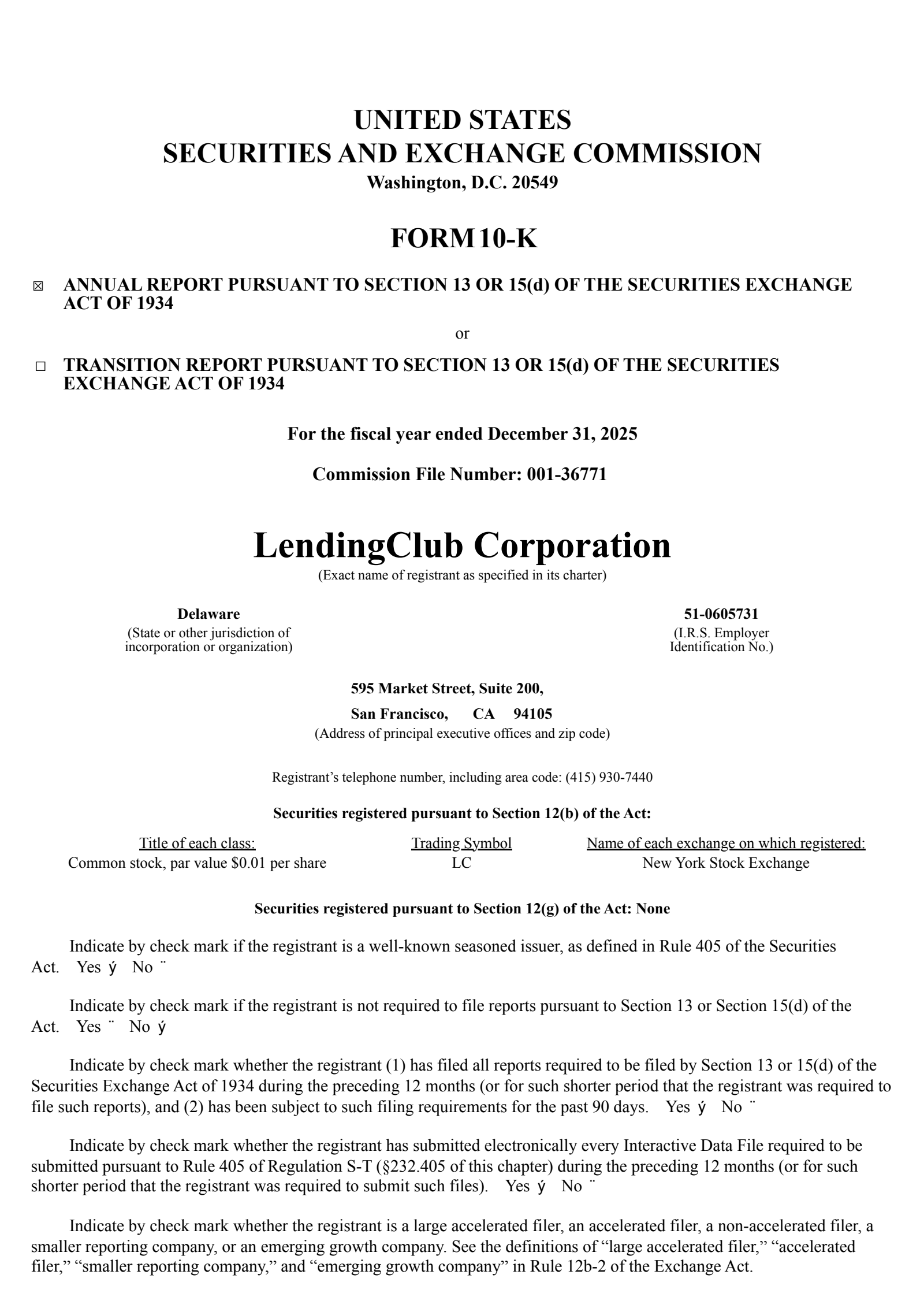 LendingClub's Q4 2025 Annual report