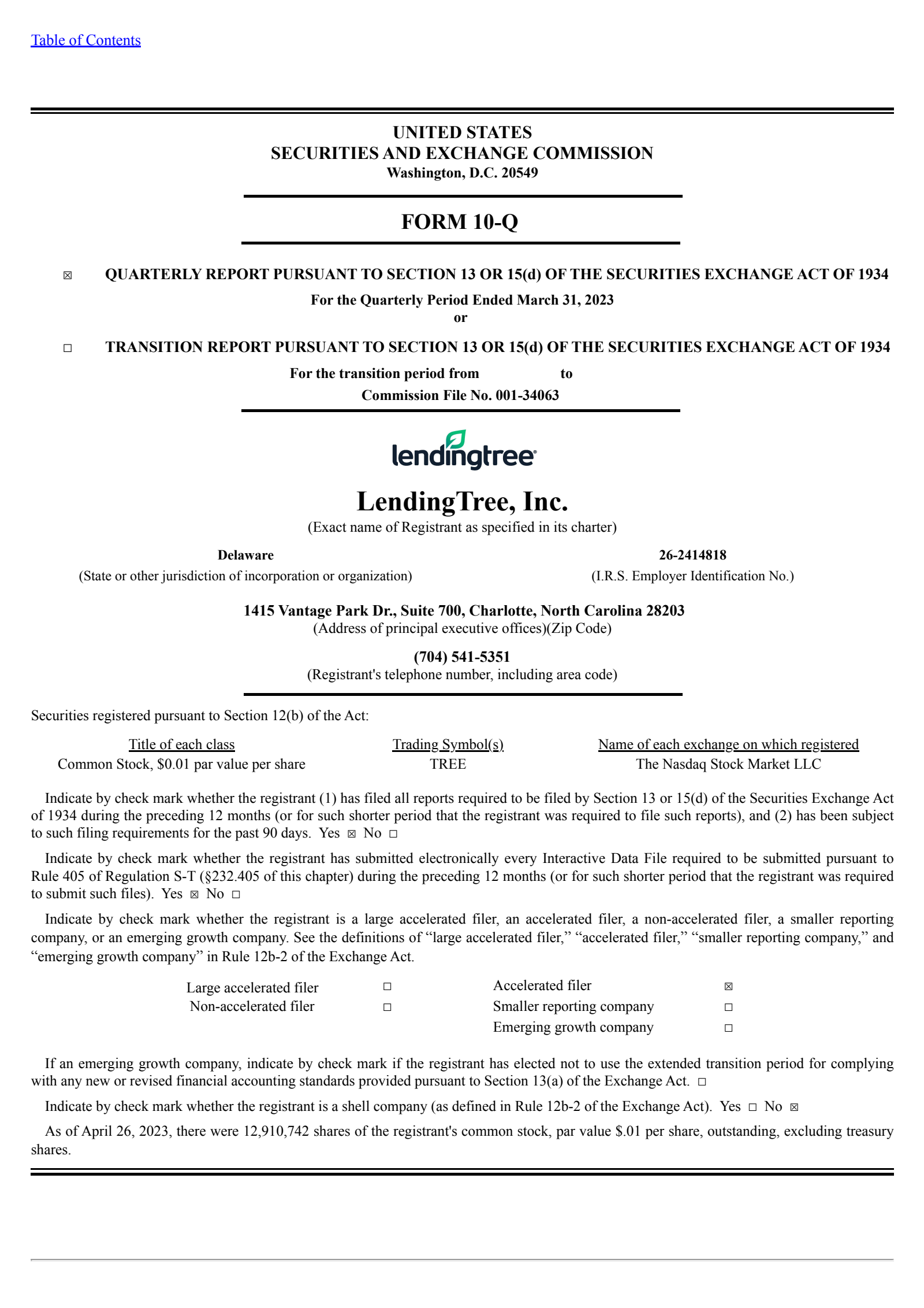 LendingTree's Q1 2023 Quarterly report