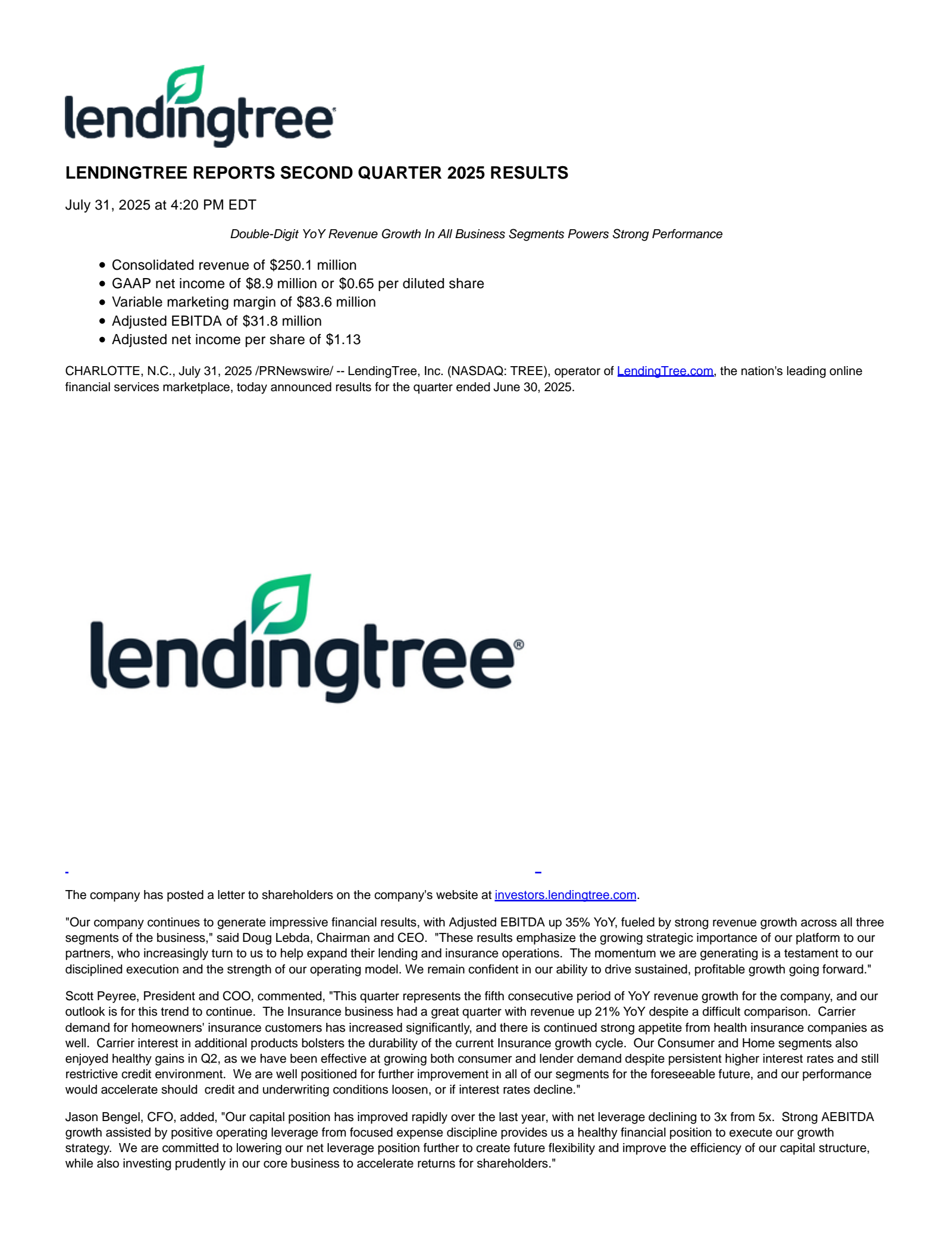 LendingTree's Q2 2025 Earnings Release