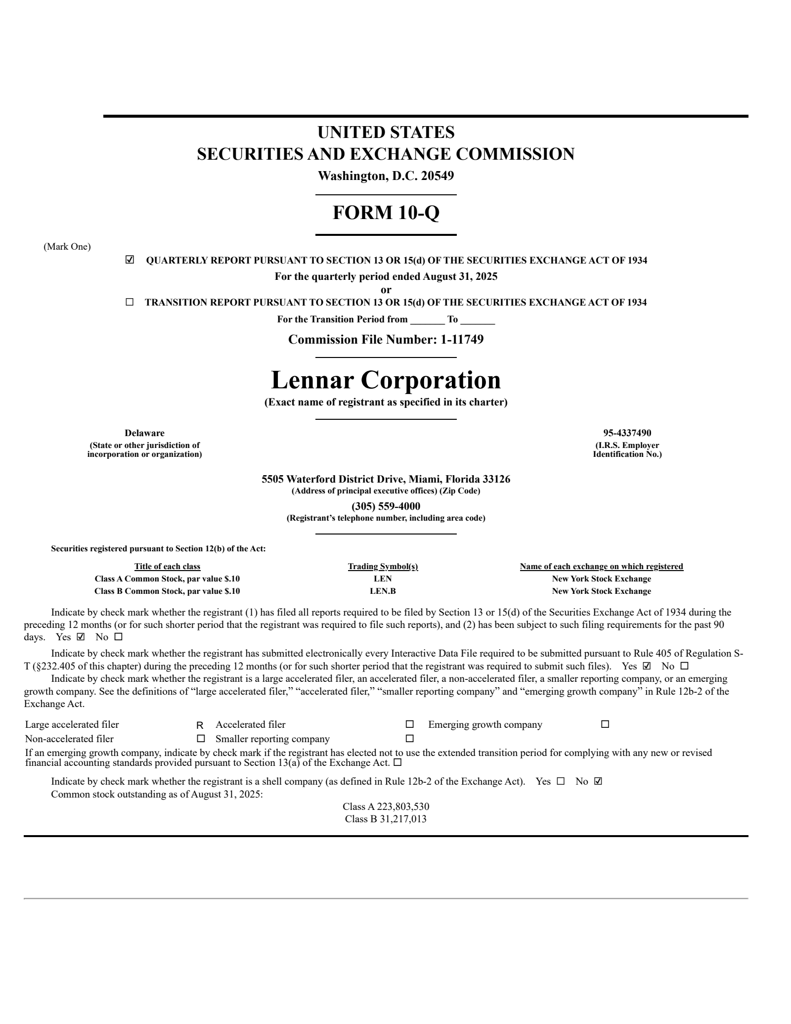 Lennar's Q3 2025 Quarterly Report
