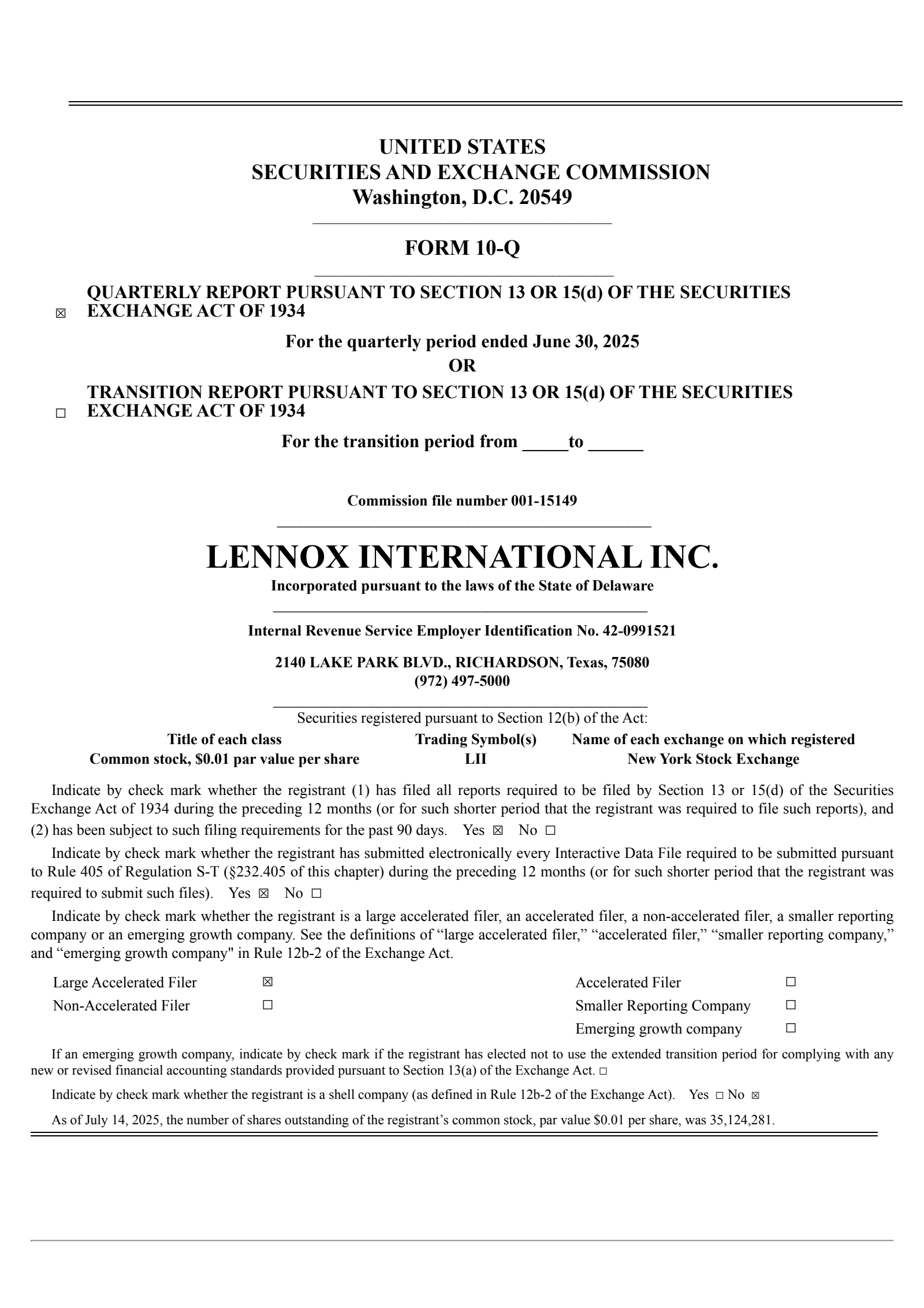 Lennox International's Q2 2025 Quarterly report