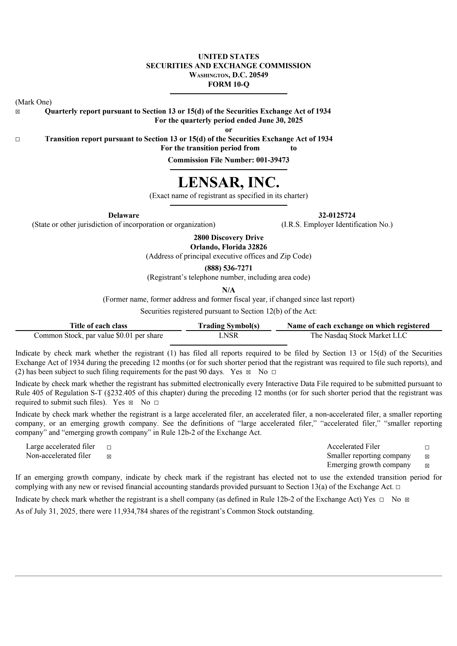 LENSAR's Q2 2025 Quarterly report