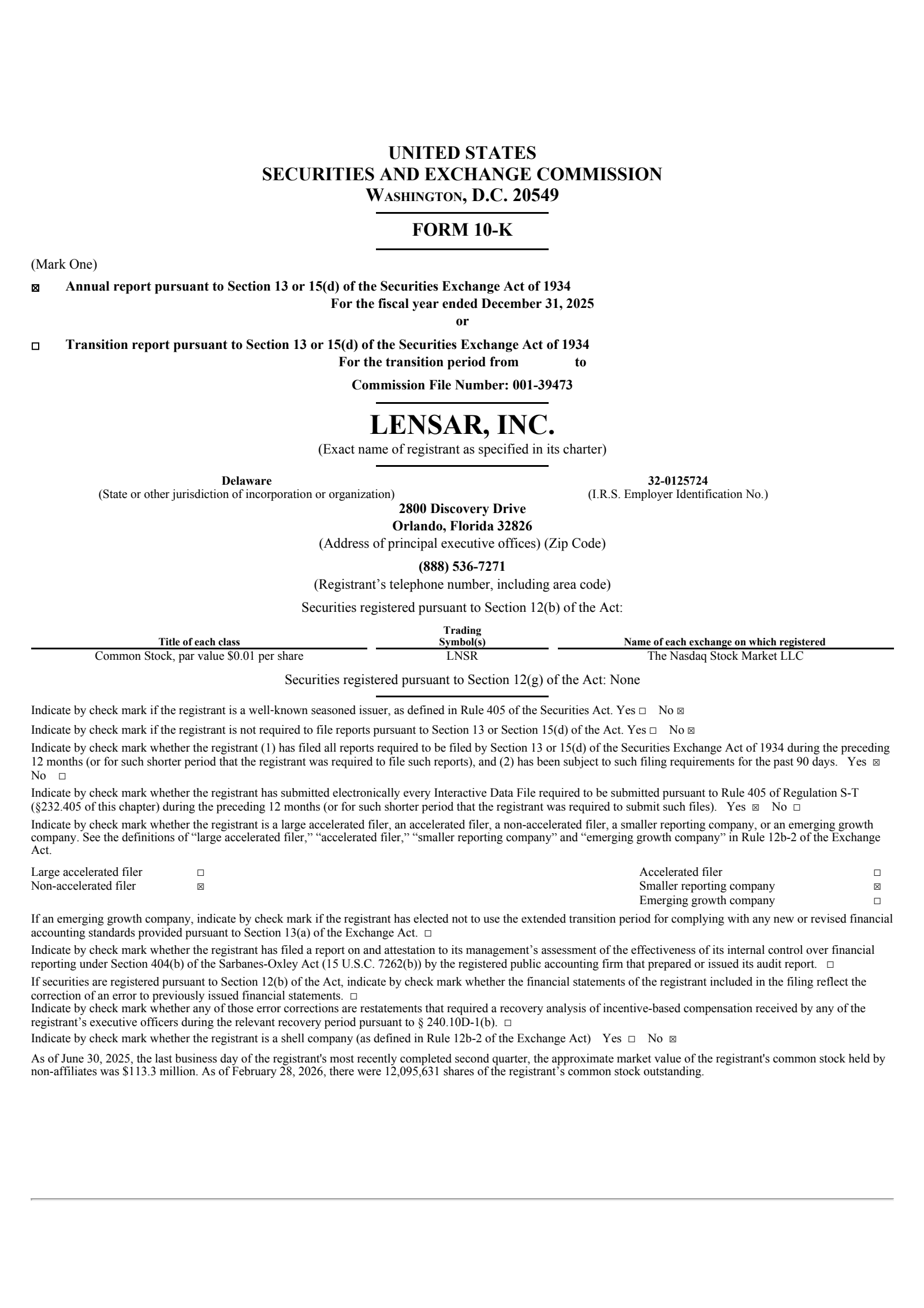 LENSAR's Q4 2025 Annual report