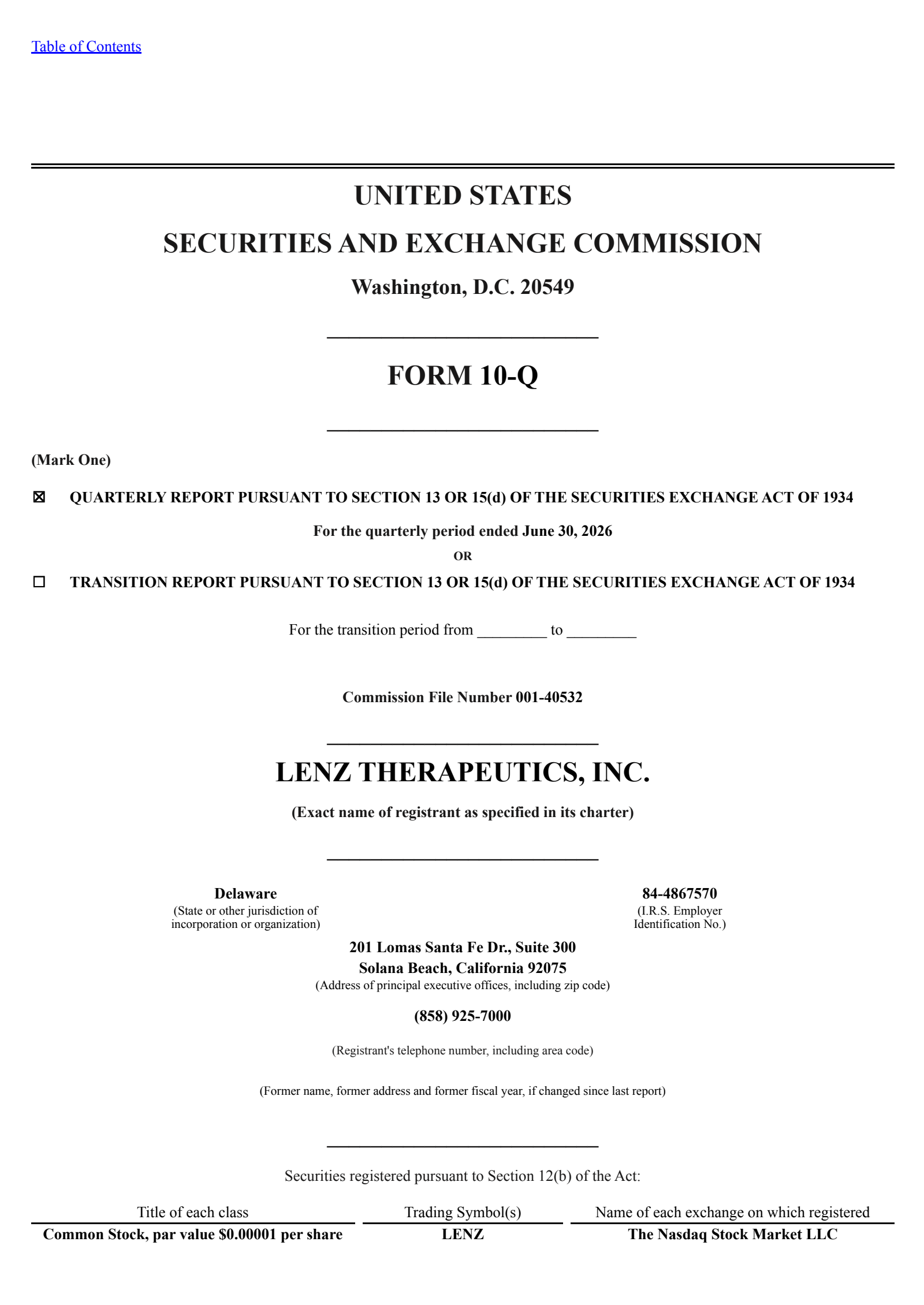 LENZ Therapeutics' Q2 2026 Quarterly report