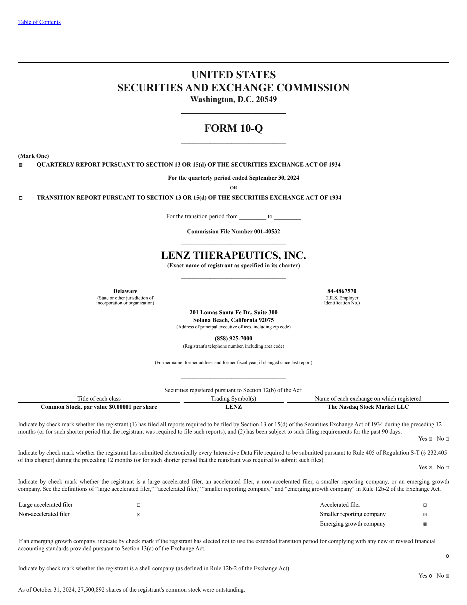 LENZ Therapeutics' Q3 2024 Quarterly Report