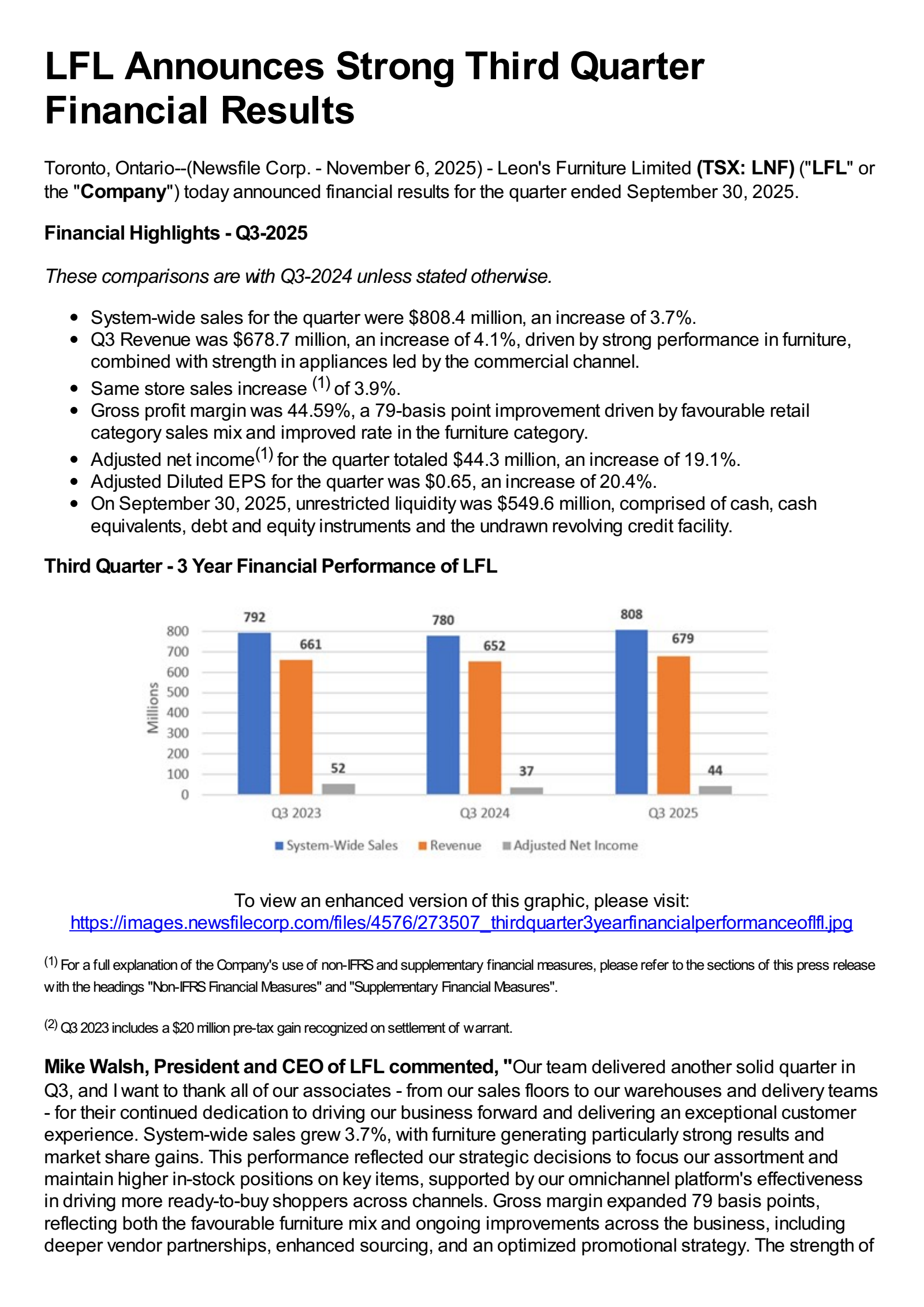 Leon's Furniture's Q3 2025 Earnings Release