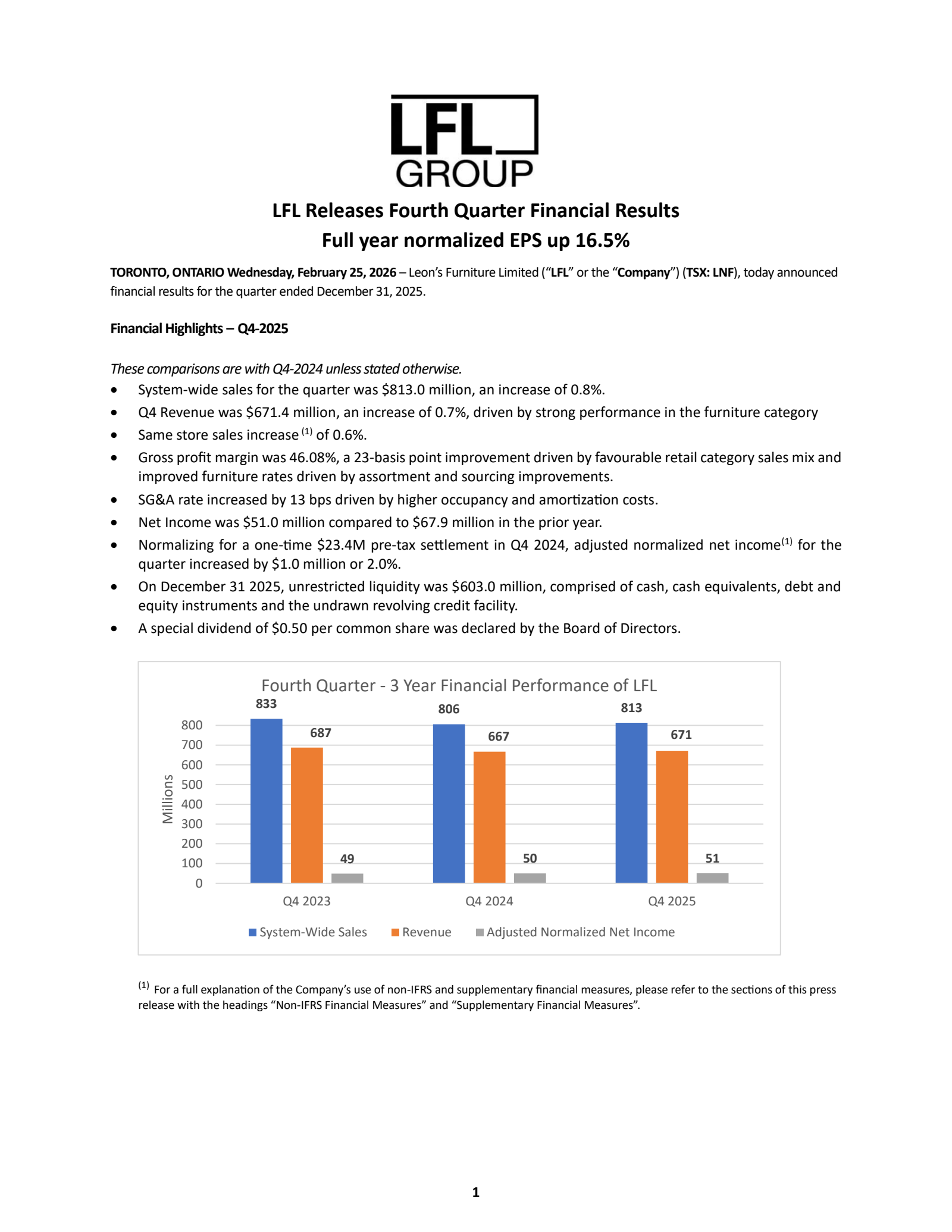 Leon's Furniture's Q4 2025 Press Release
