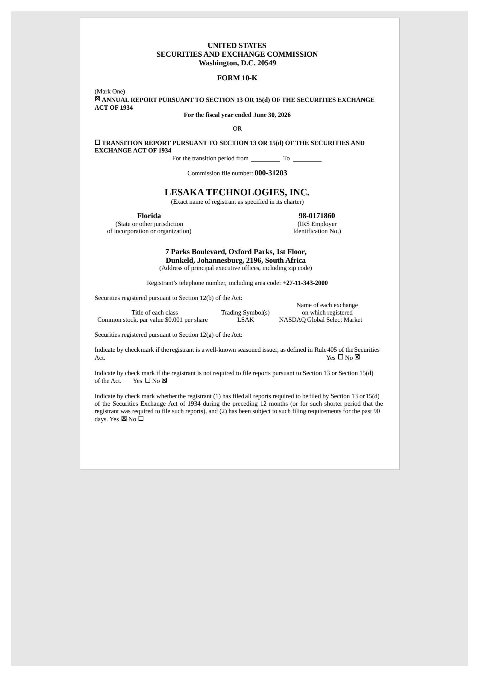Lesaka Technologies' Q4 2026 Annual report