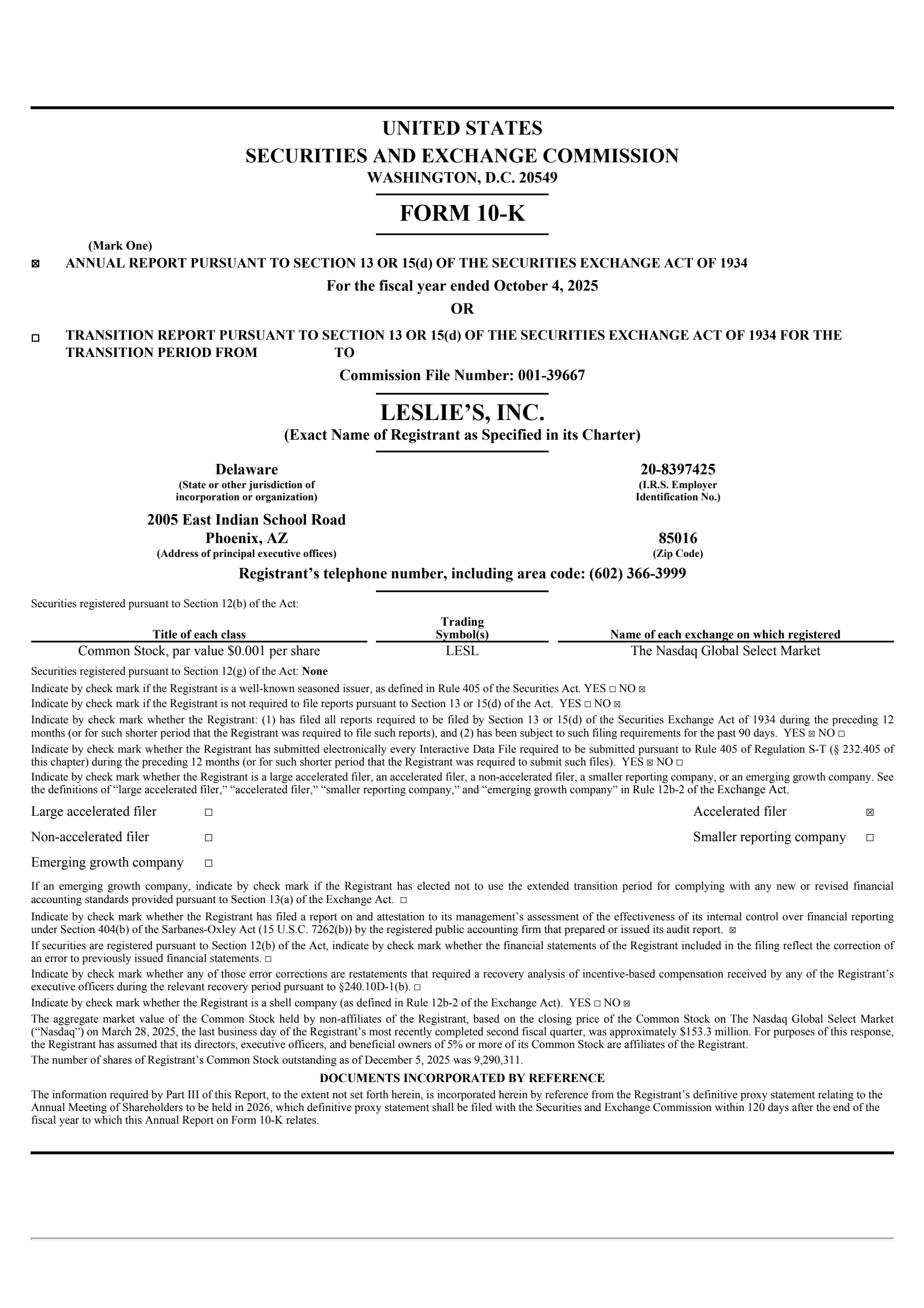 Leslie's' Q4 2025 Annual Report