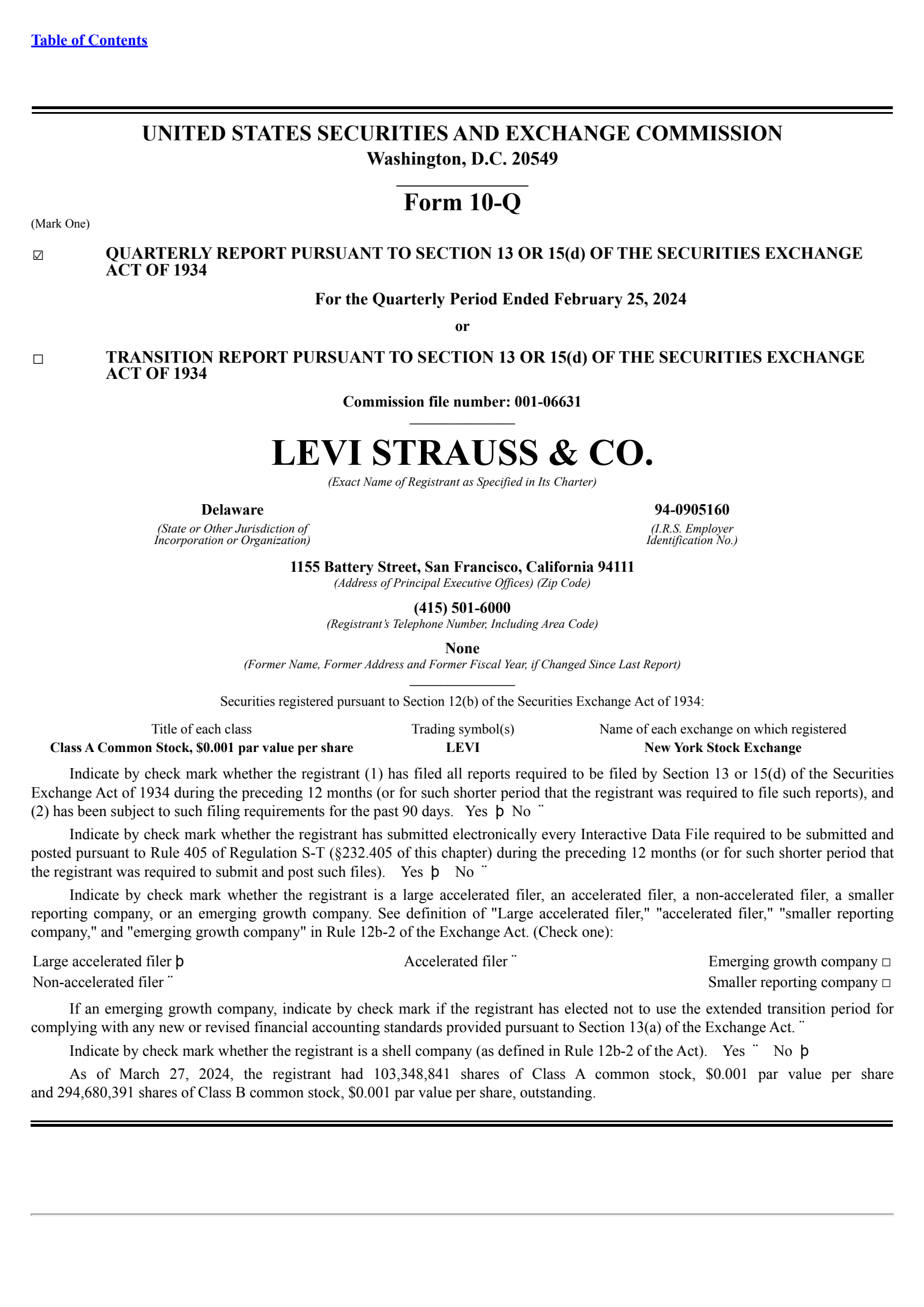 Levi Strauss & Co.'s Q1 2024 Quarterly report