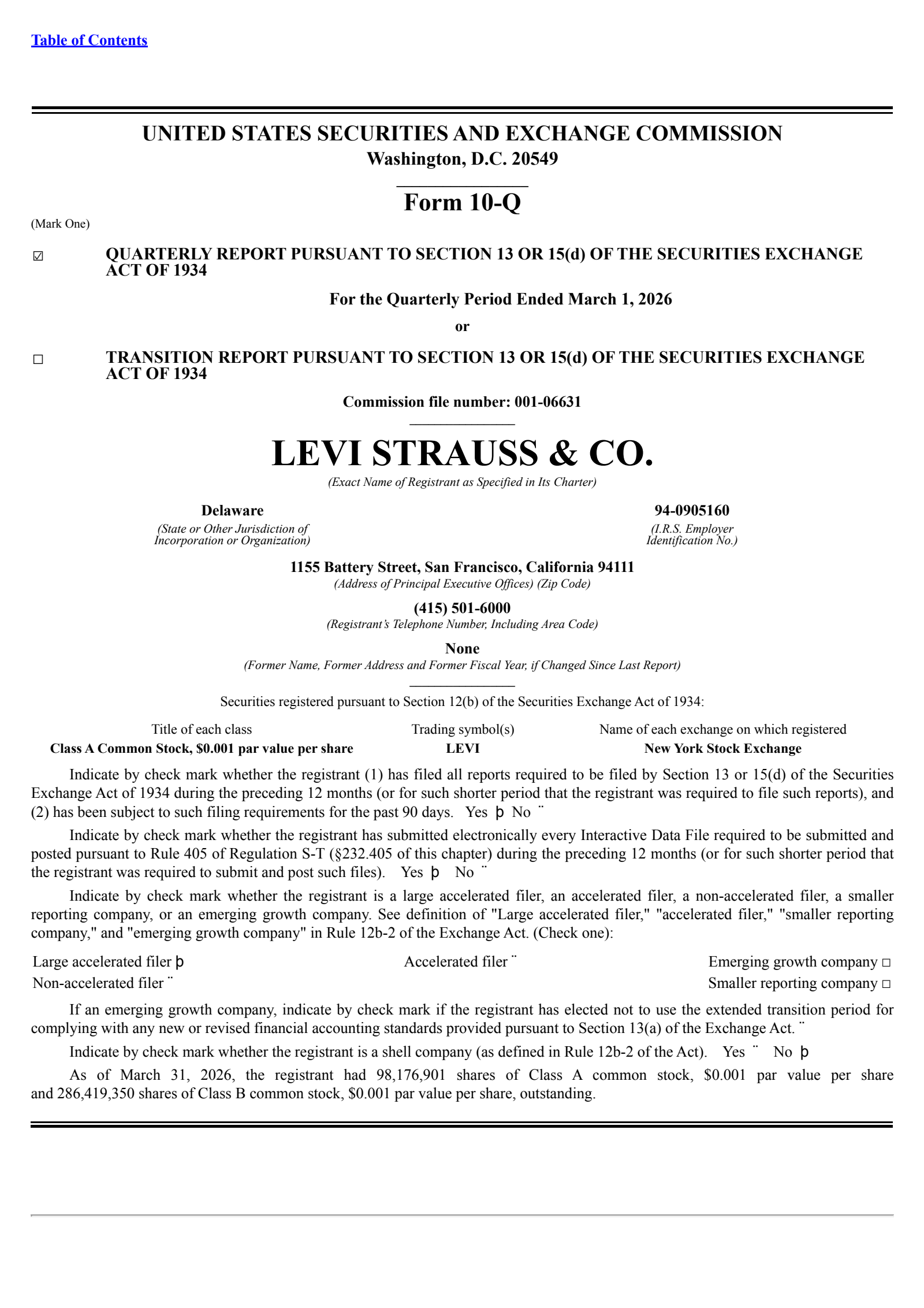 Levi Strauss & Co.'s Q1 2026 Quarterly report