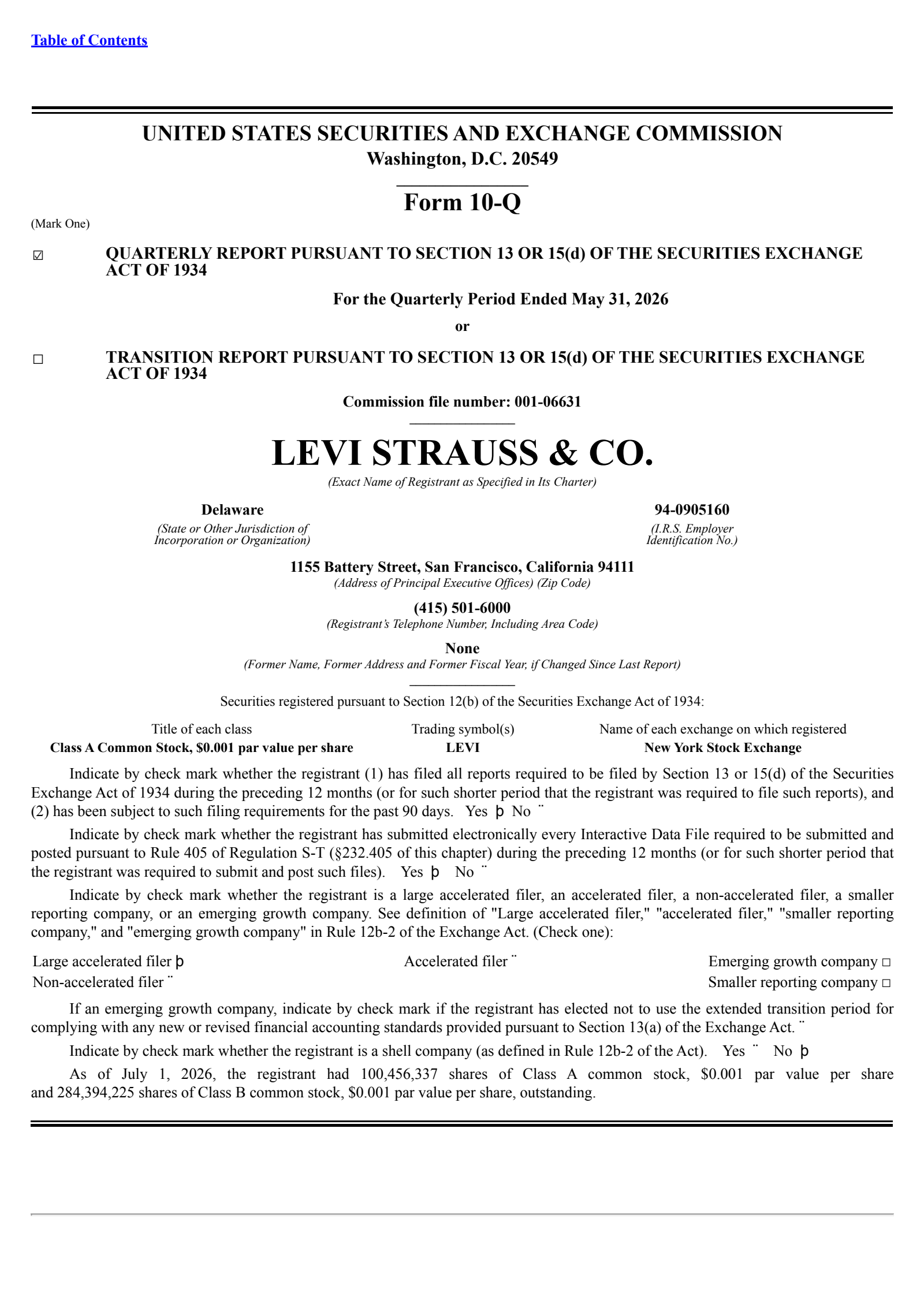 Levi Strauss & Co.'s Q2 2026 Quarterly report