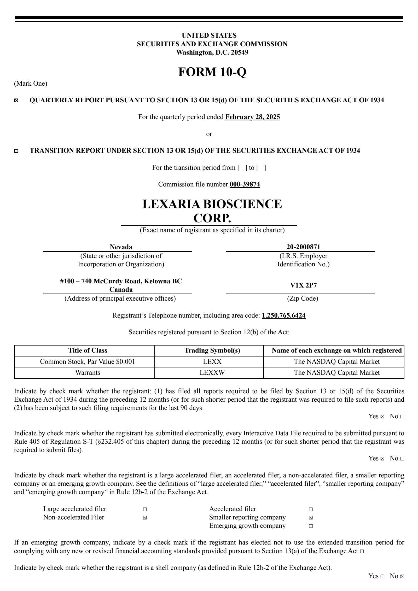 Lexaria Bioscience's Q2 2025 Quarterly report