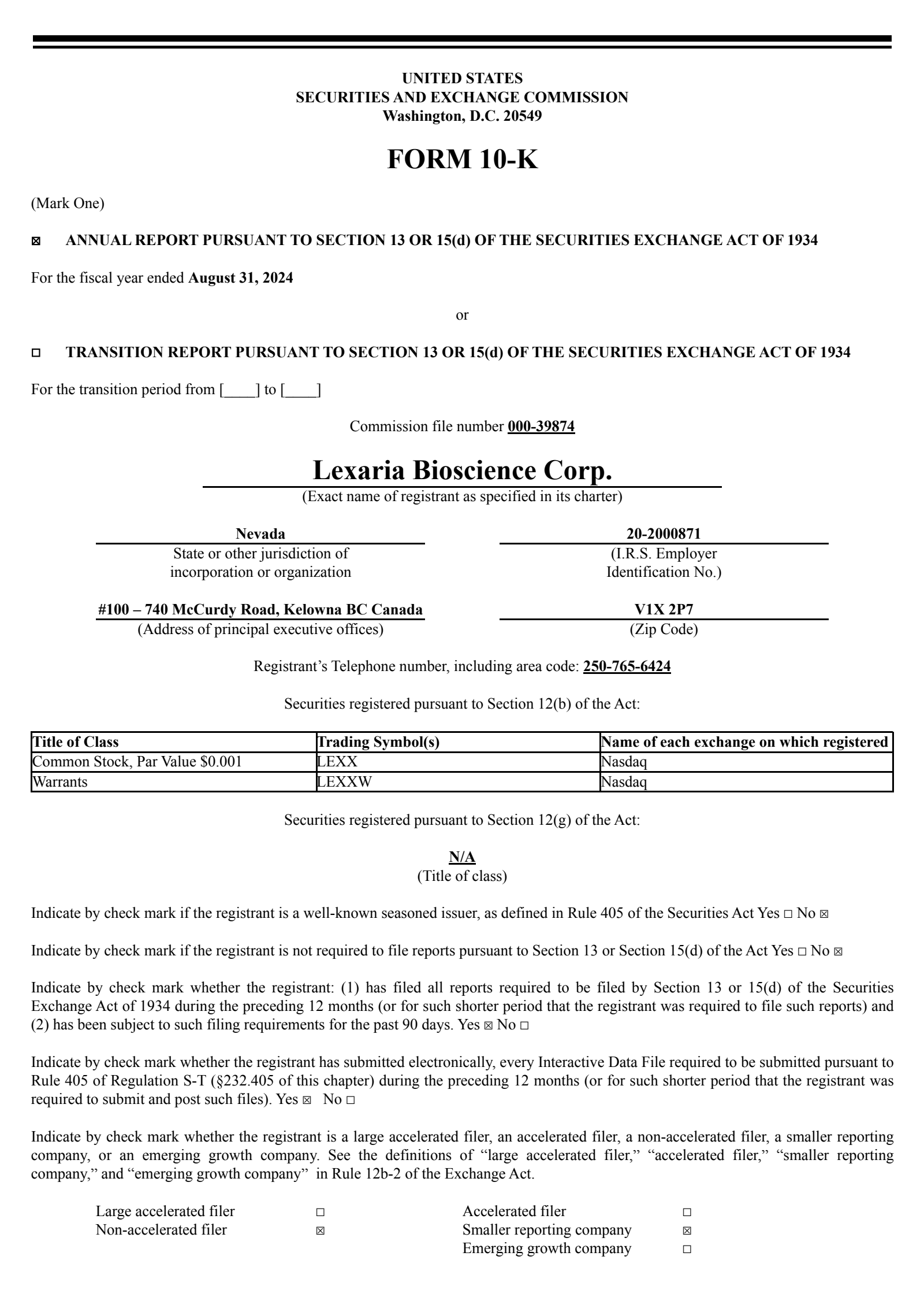 Lexaria Bioscience's Q4 2024 Annual report
